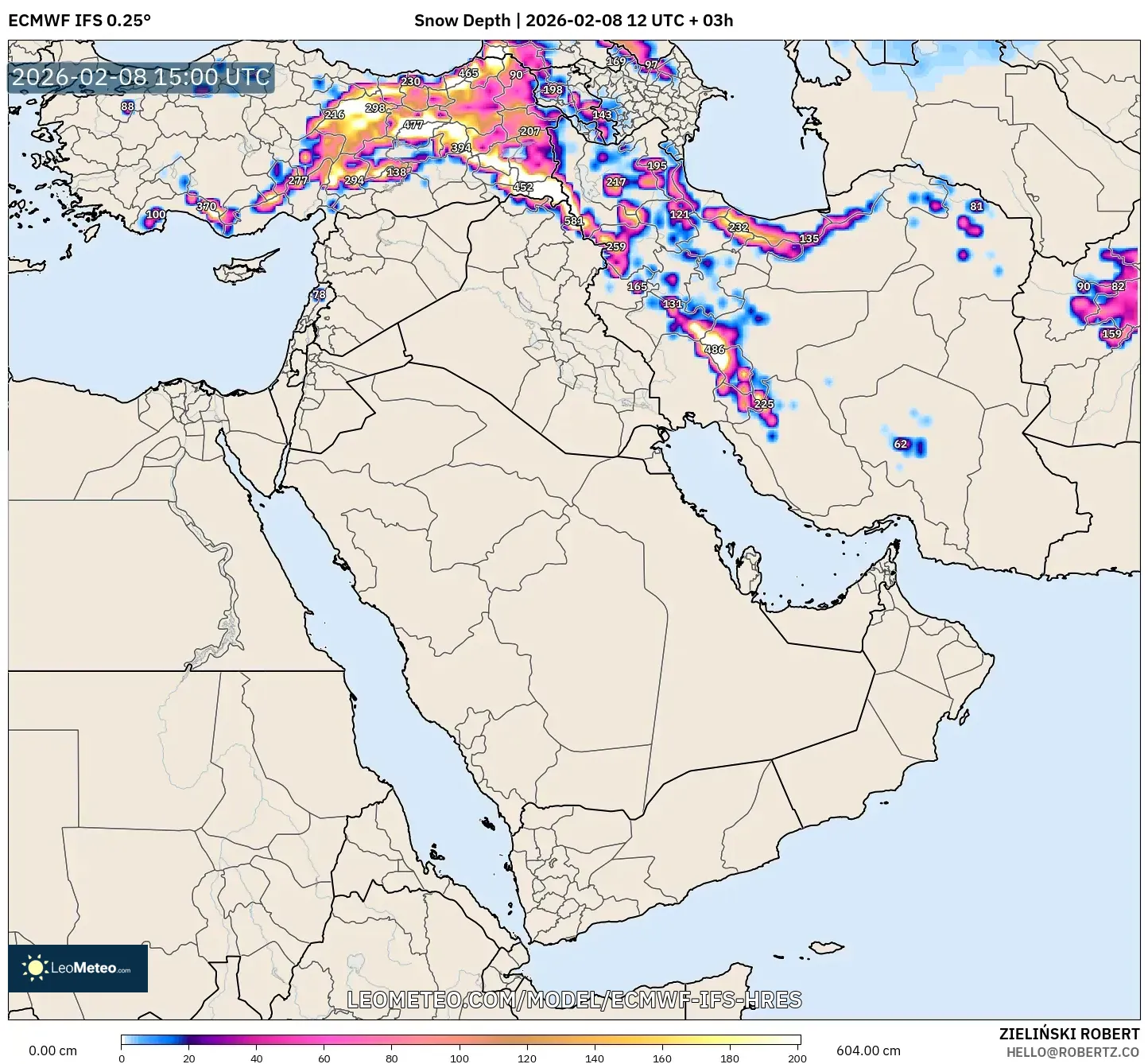 ECMWF IFS 0.25° model - Timur Tengah, Kedalaman Salju
