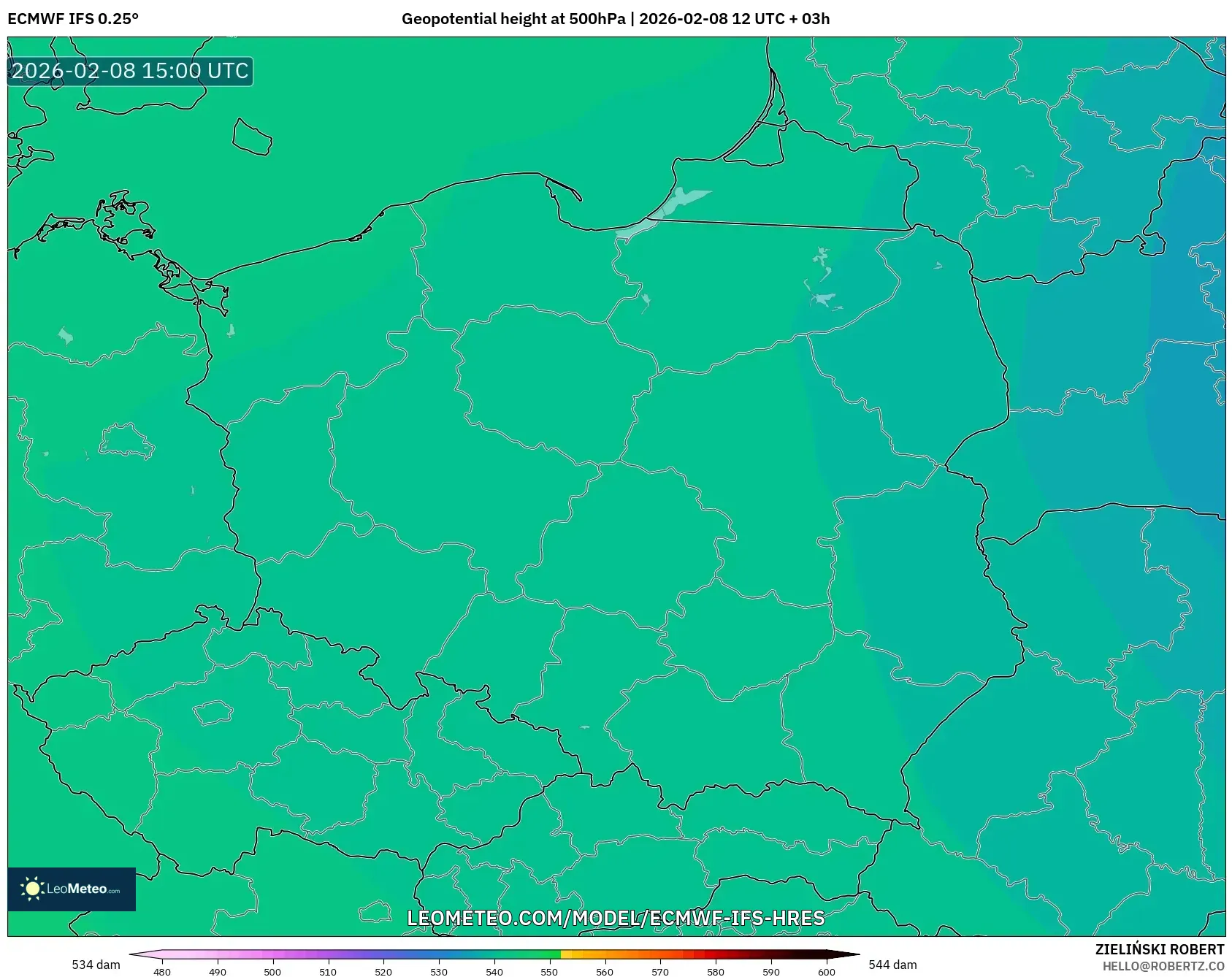 ECMWF IFS 0.25° model - Polandia, Ketinggian geopotensial pada 500 hPa