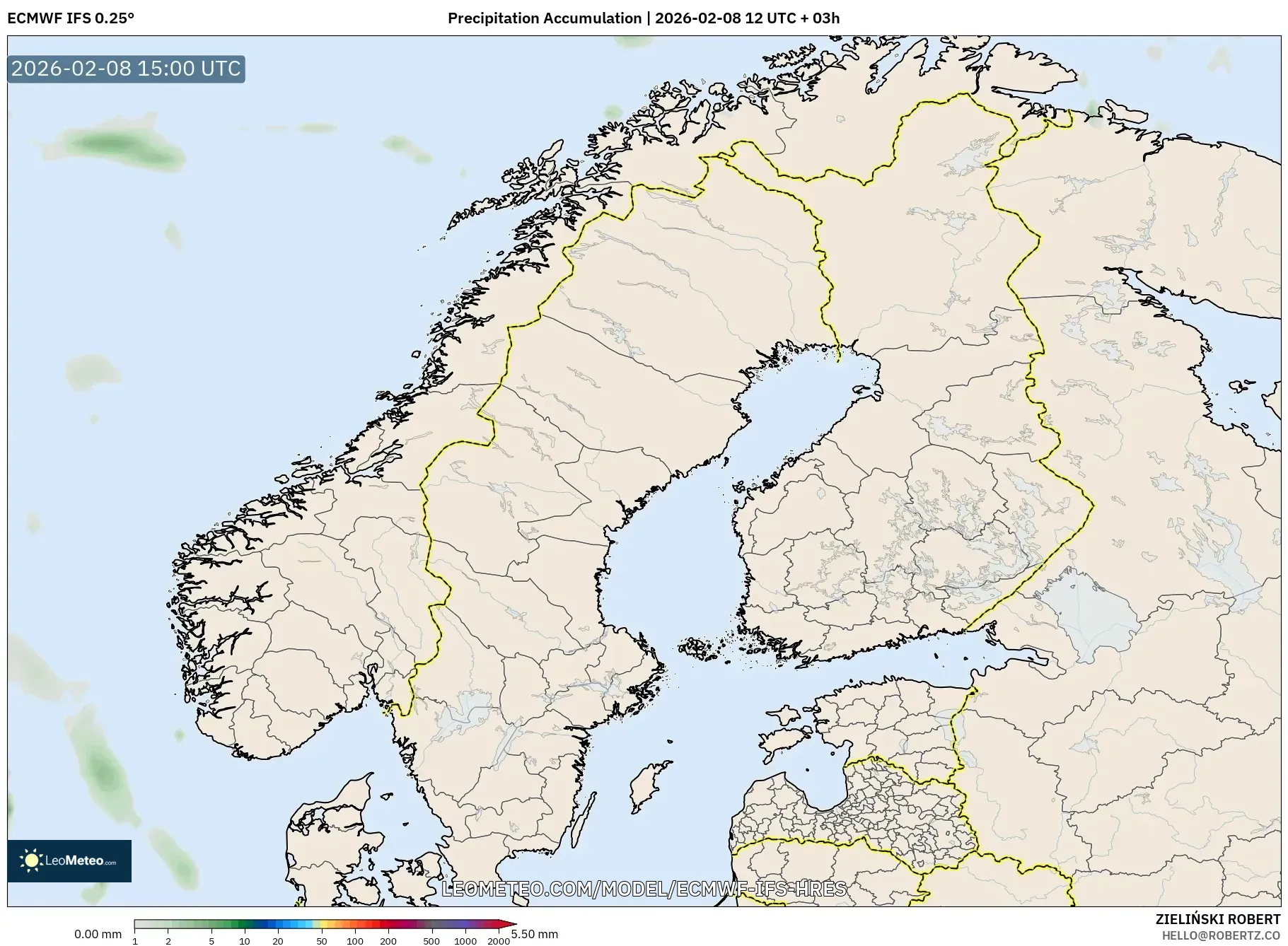 ECMWF IFS 0.25° model - Scandinavia, Precipitation Accumulation