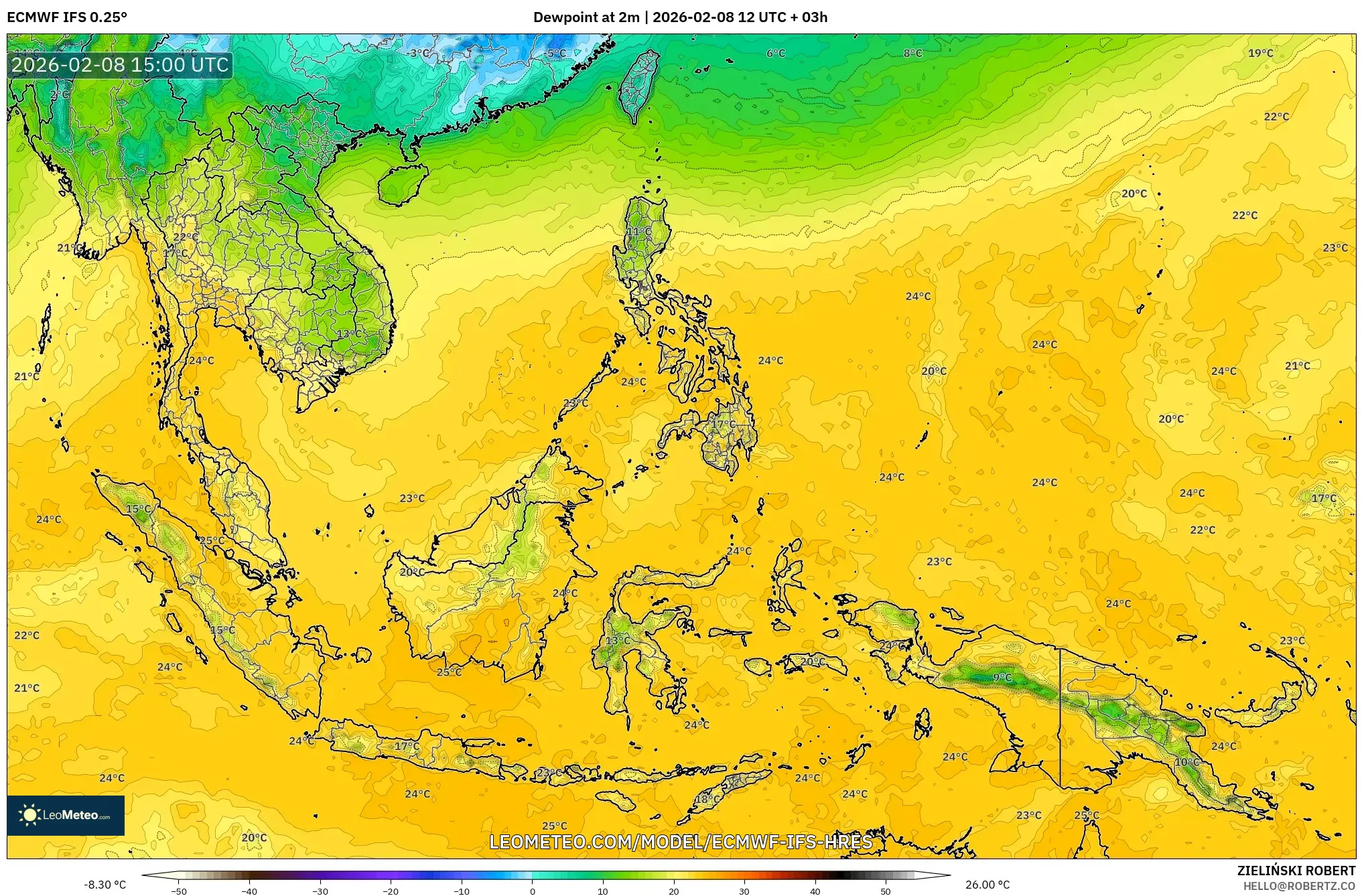 ECMWF IFS 0.25° model - Asia Tenggara, Titik Embun 2 m