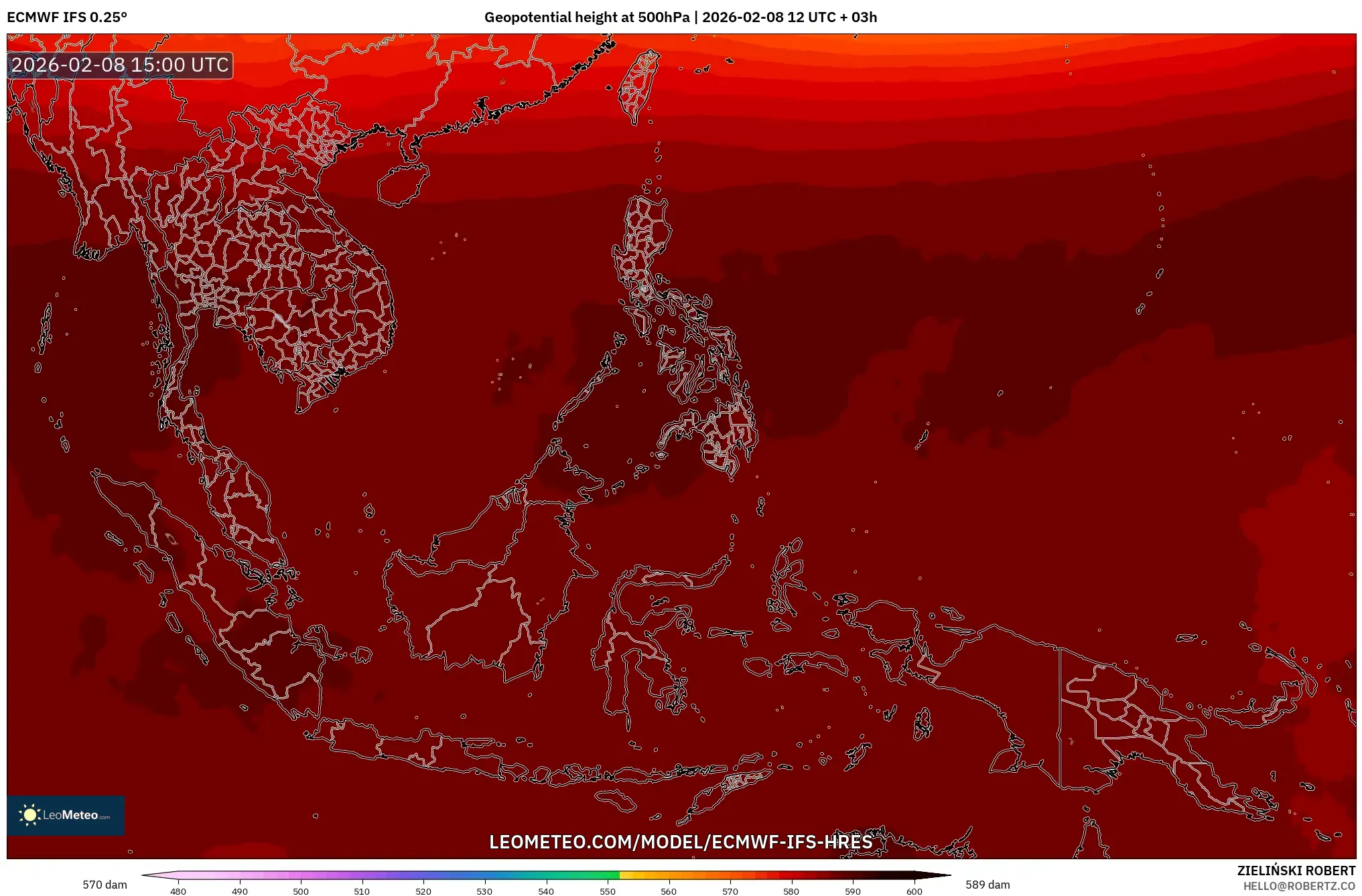ECMWF IFS 0.25° model - Asia Tenggara, Ketinggian geopotensial pada 500 hPa