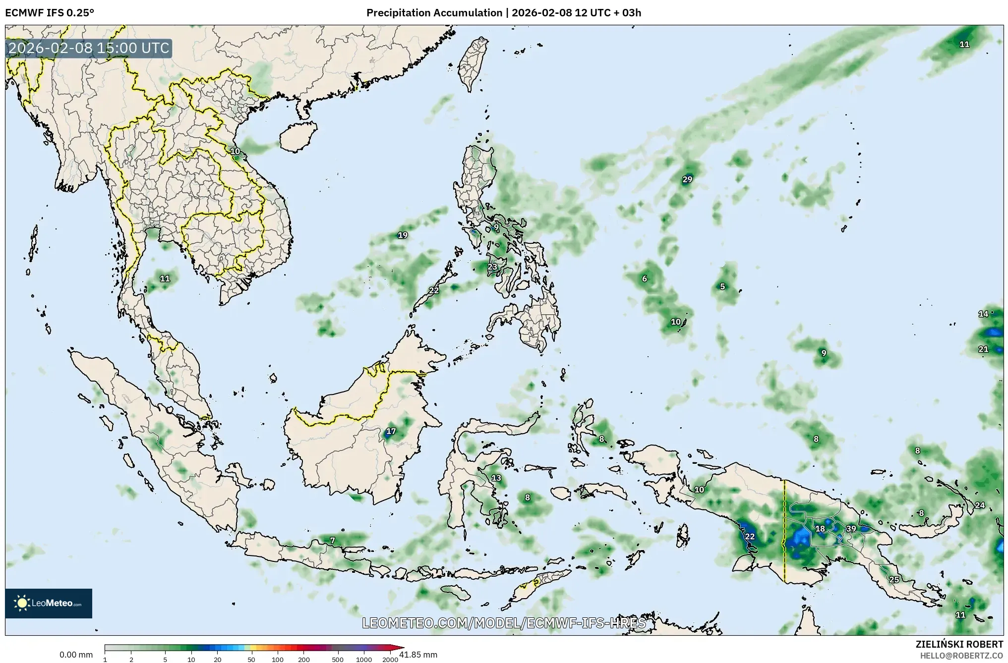 ECMWF IFS 0.25° model - South East Asia, Precipitation Accumulation