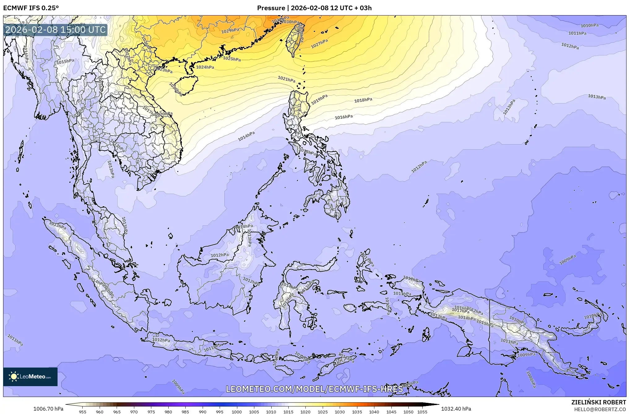 ECMWF IFS 0.25° model - Asia Tenggara, Tekanan