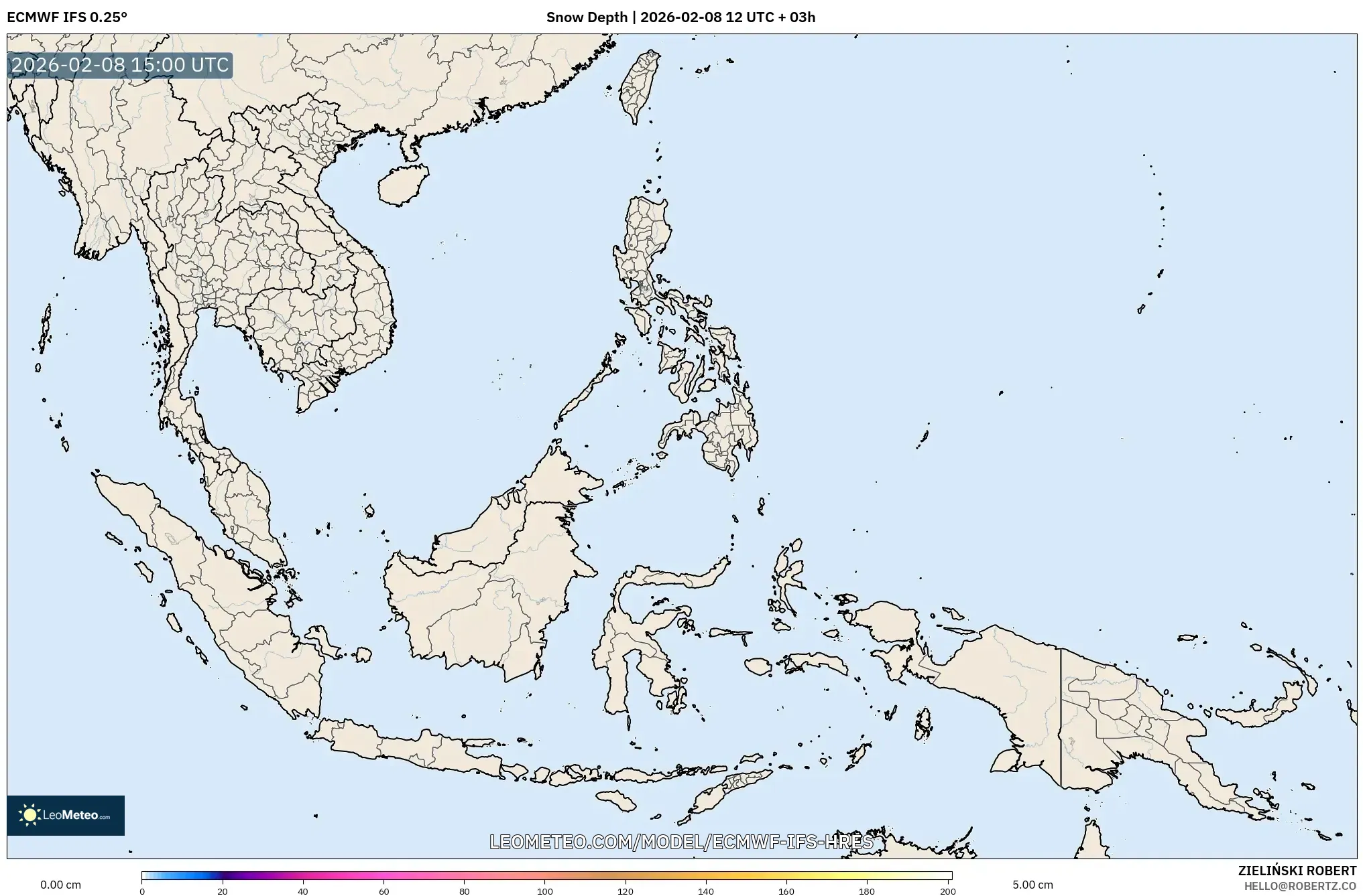 ECMWF IFS 0.25° model - Asia Tenggara, Kedalaman Salju