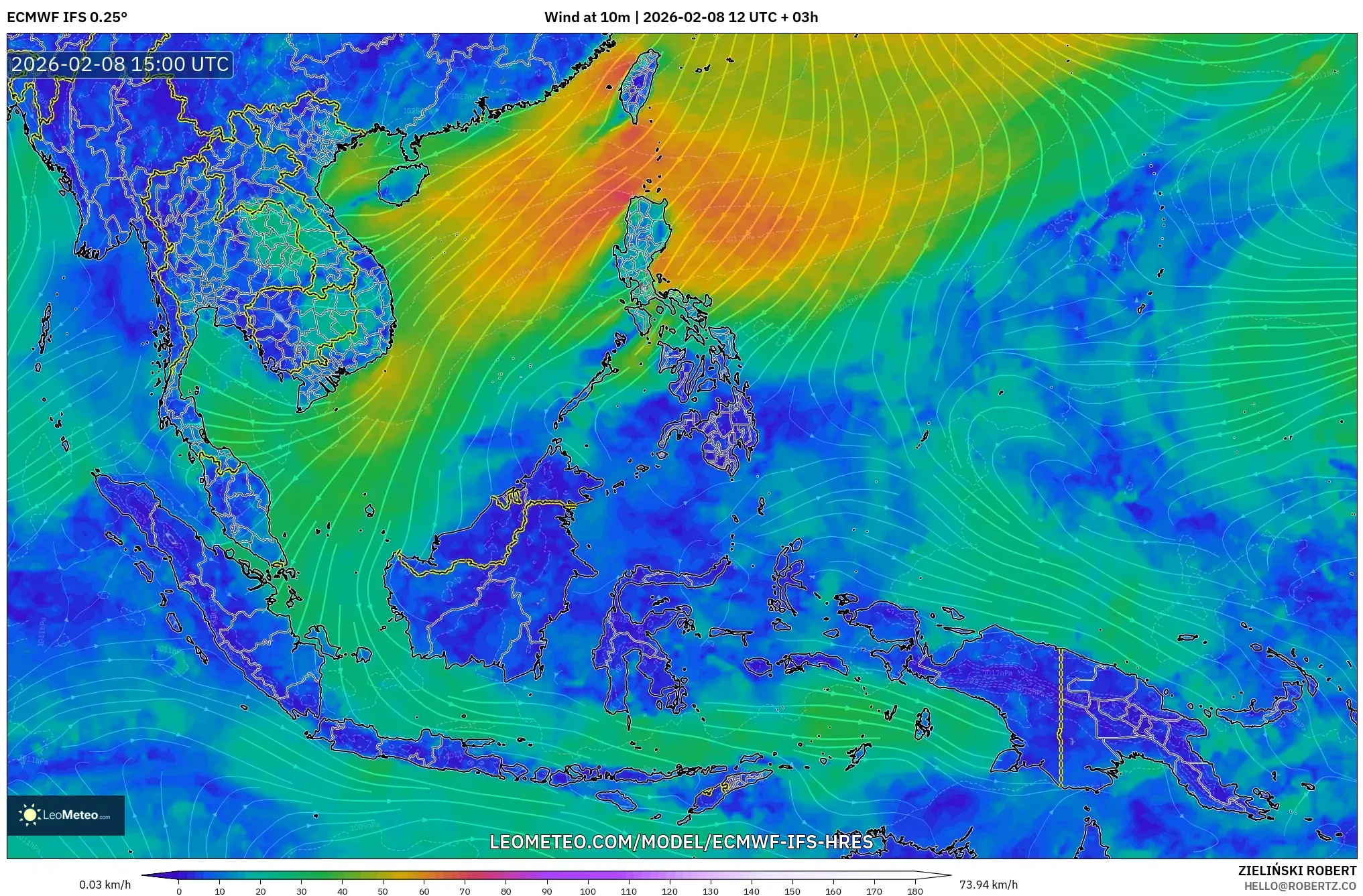 ECMWF IFS 0.25° model - Asia Tenggara, Angin 10 m