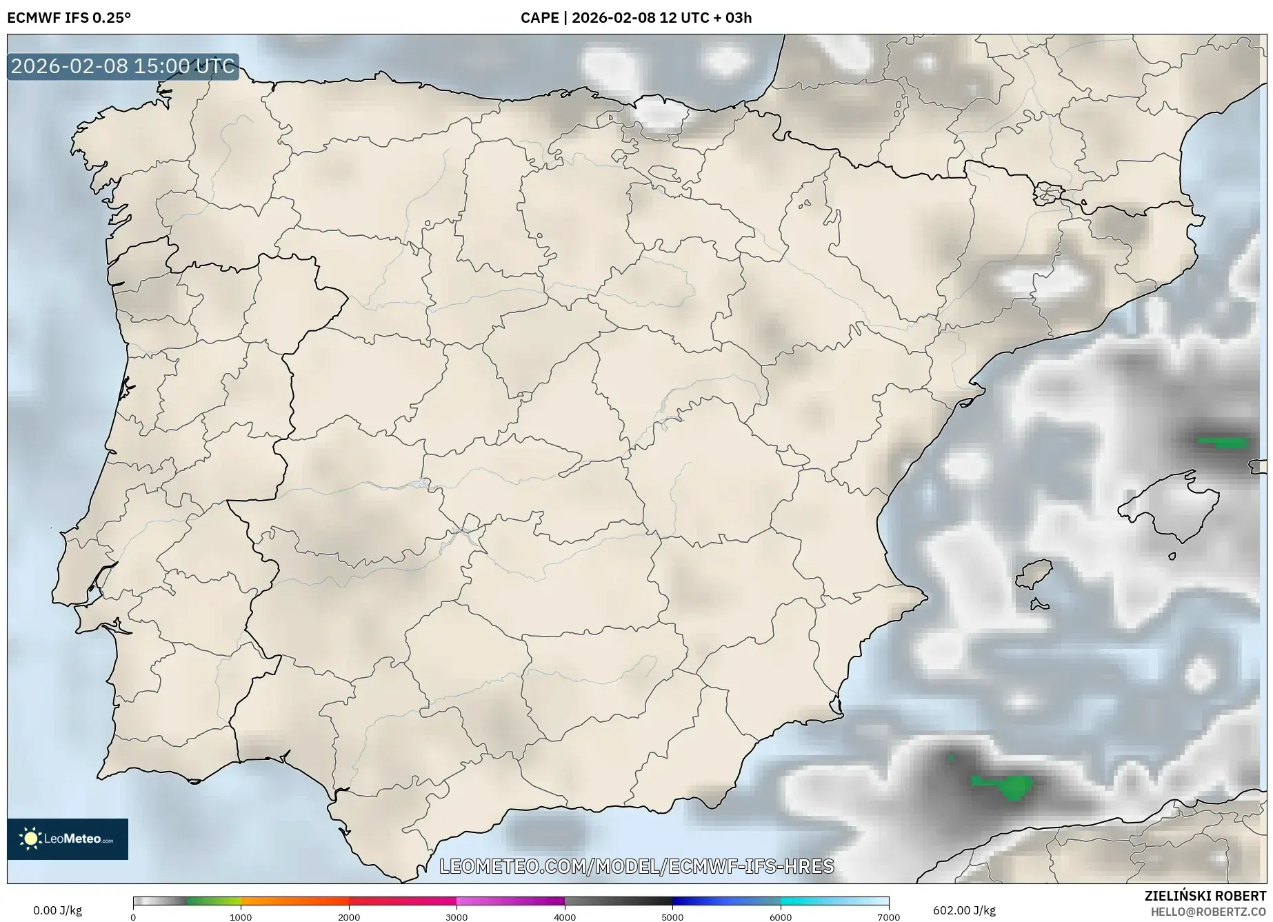 ECMWF IFS 0.25° model - Spanyol, CAPE