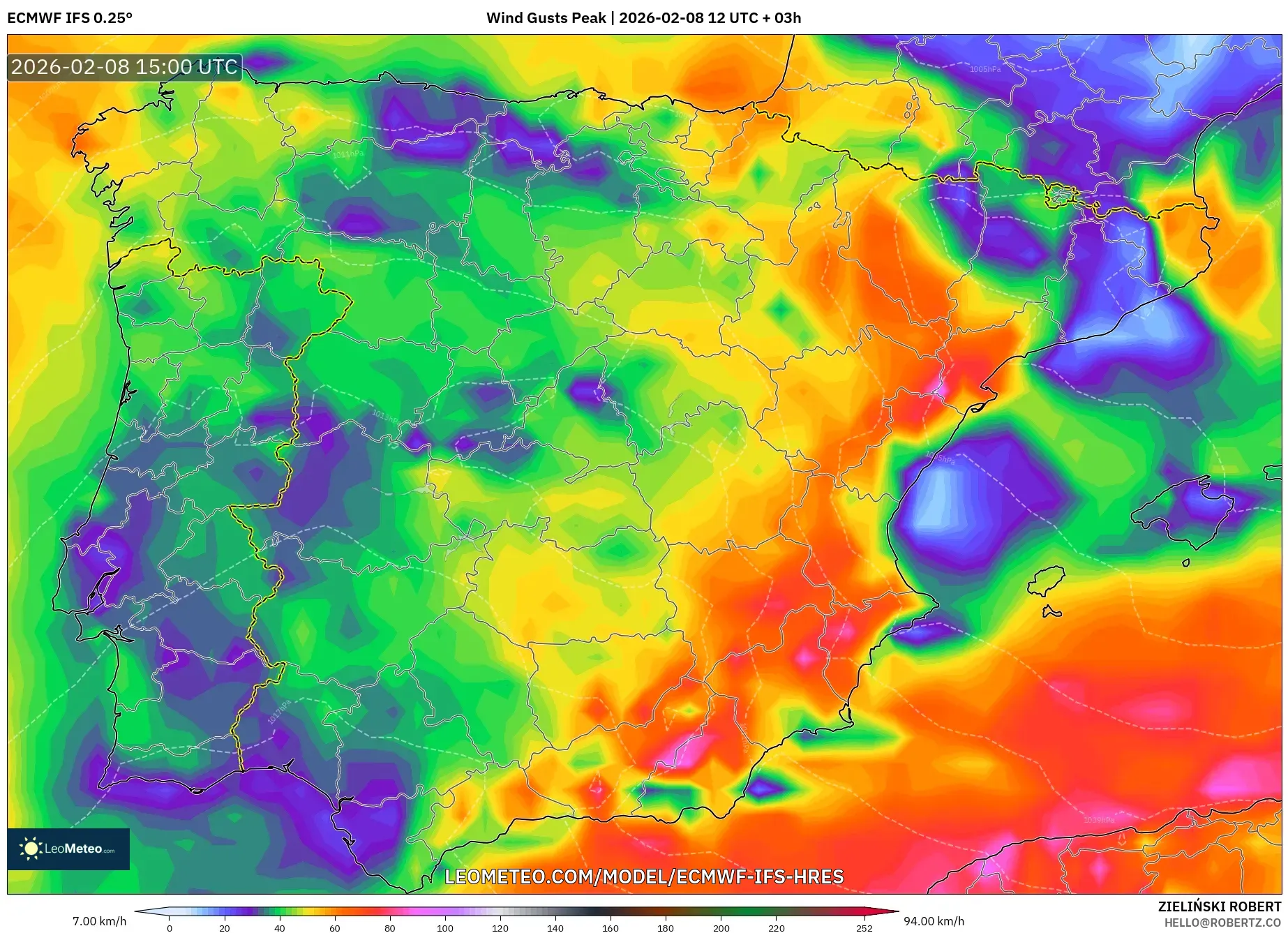 ECMWF IFS 0.25° model - Spanyol, Puncak Hembusan