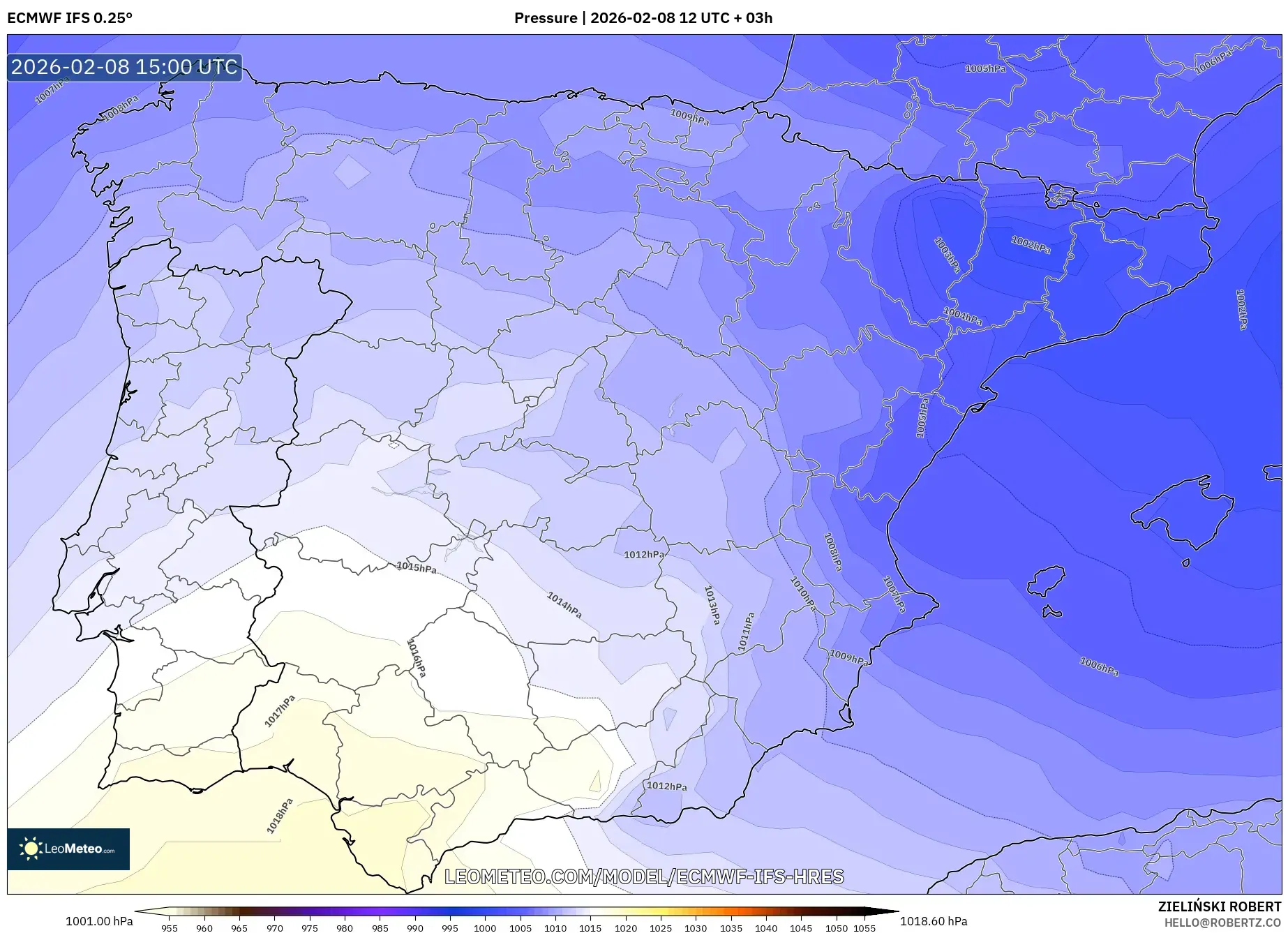 ECMWF IFS 0.25° model - Spanyol, Tekanan