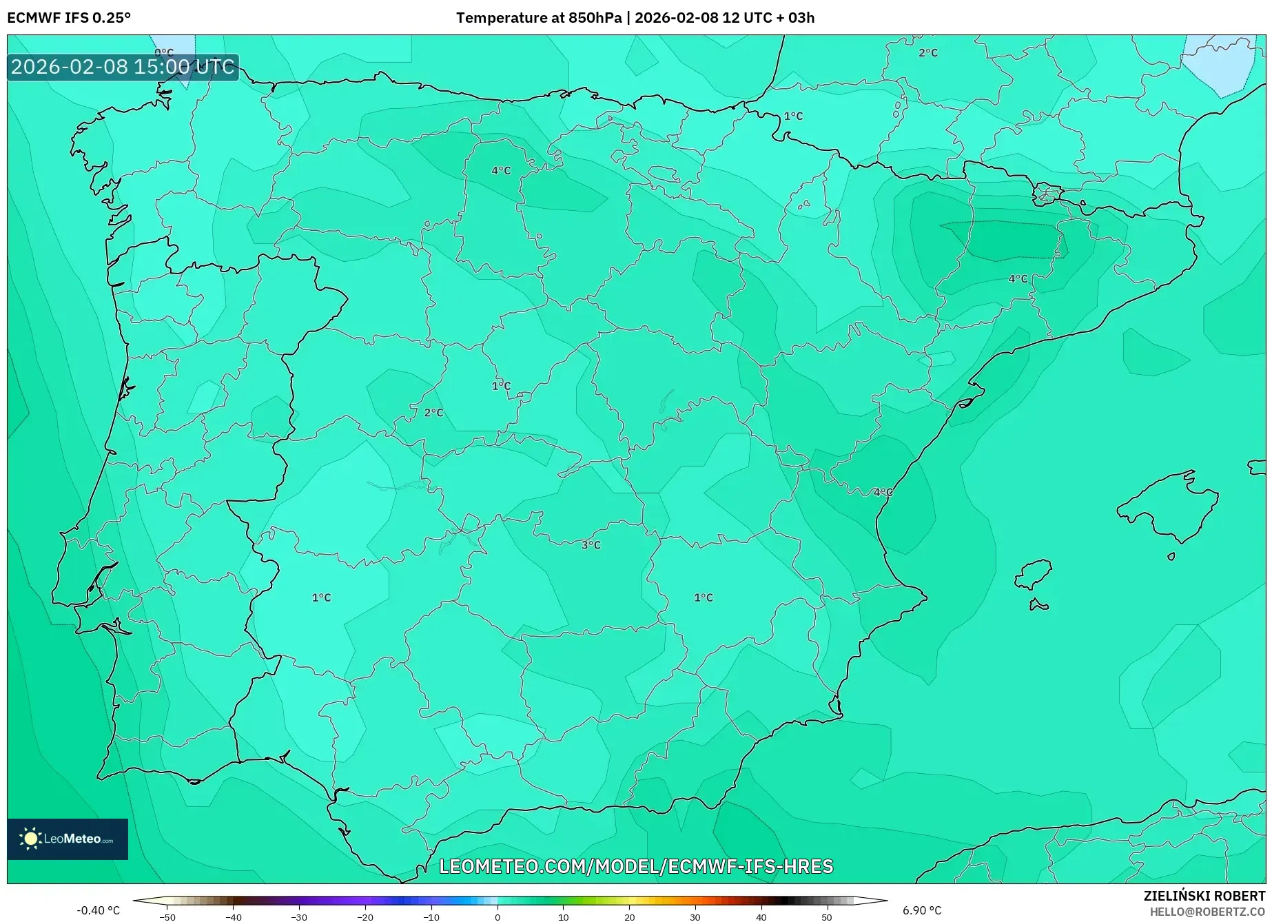 ECMWF IFS 0.25° model - Spanyol, Suhu 850 hPa