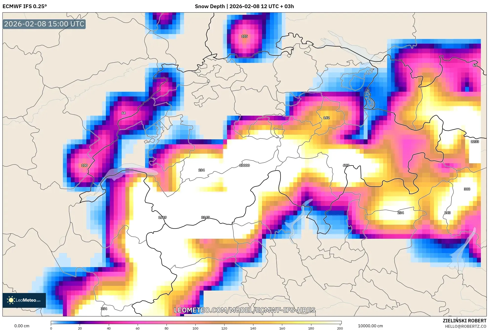 ECMWF IFS 0.25° model - Swiss, Kedalaman Salju
