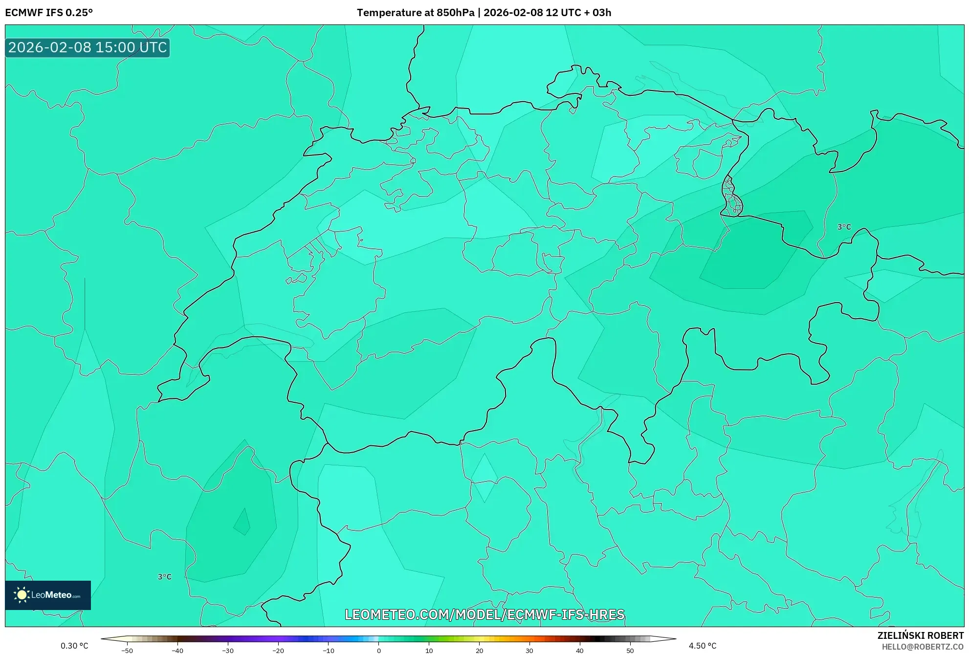 ECMWF IFS 0.25° model - Swiss, Suhu 850 hPa