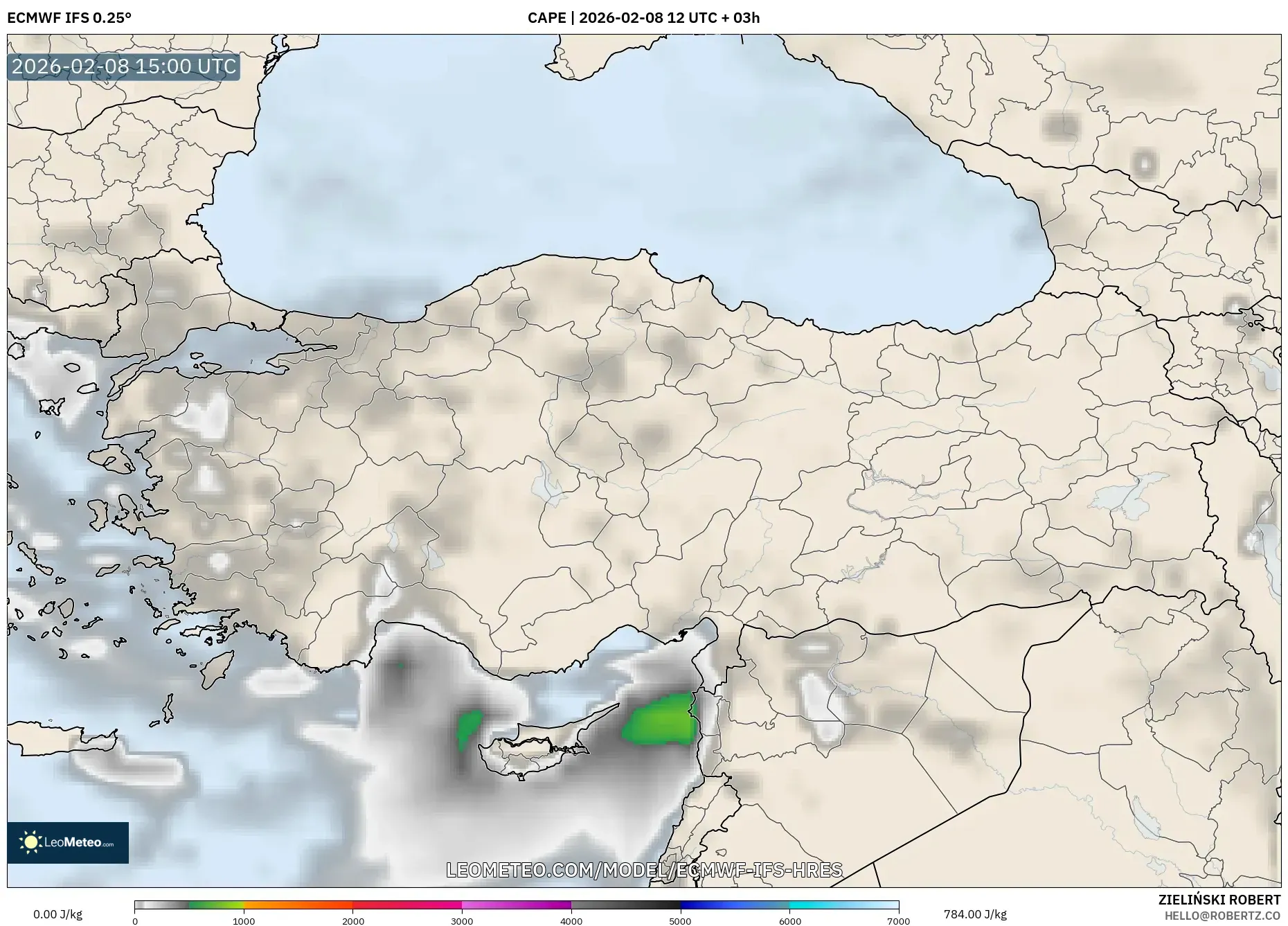 ECMWF IFS 0.25° model - Turkey, CAPE