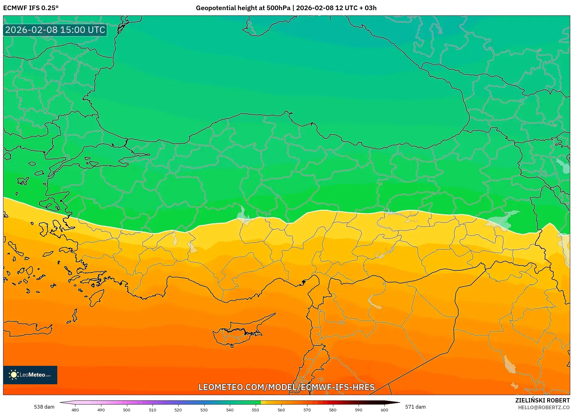ECMWF IFS 0.25° model - Turki, Ketinggian geopotensial pada 500 hPa