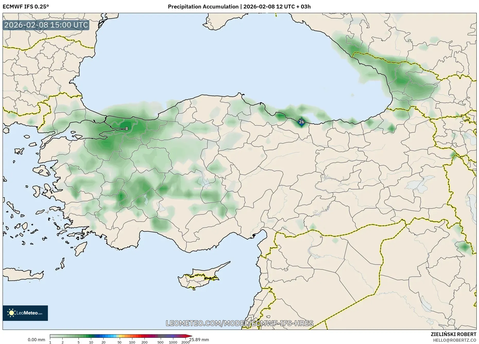 ECMWF IFS 0.25° model - Turki, Akumulasi Curah Hujan