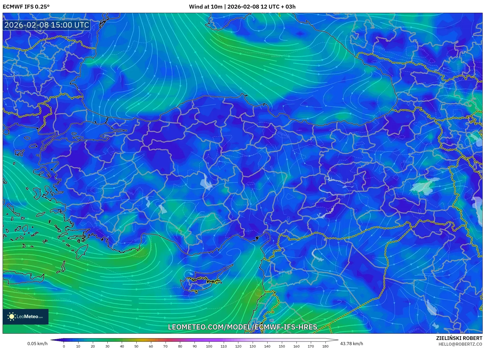ECMWF IFS 0.25° model - Turki, Angin 10 m