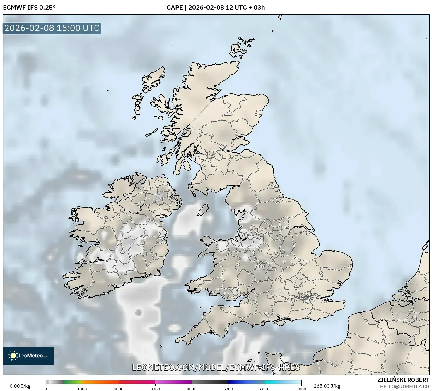 ECMWF IFS 0.25° model - United Kingdom, CAPE