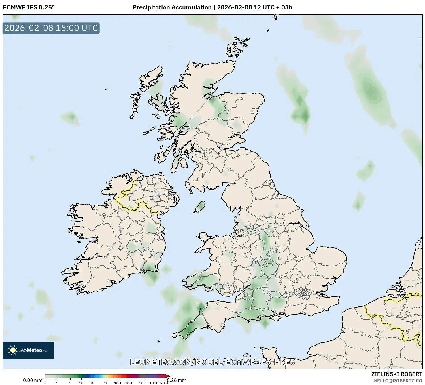 ECMWF IFS 0.25° model - United Kingdom, Precipitation Accumulation