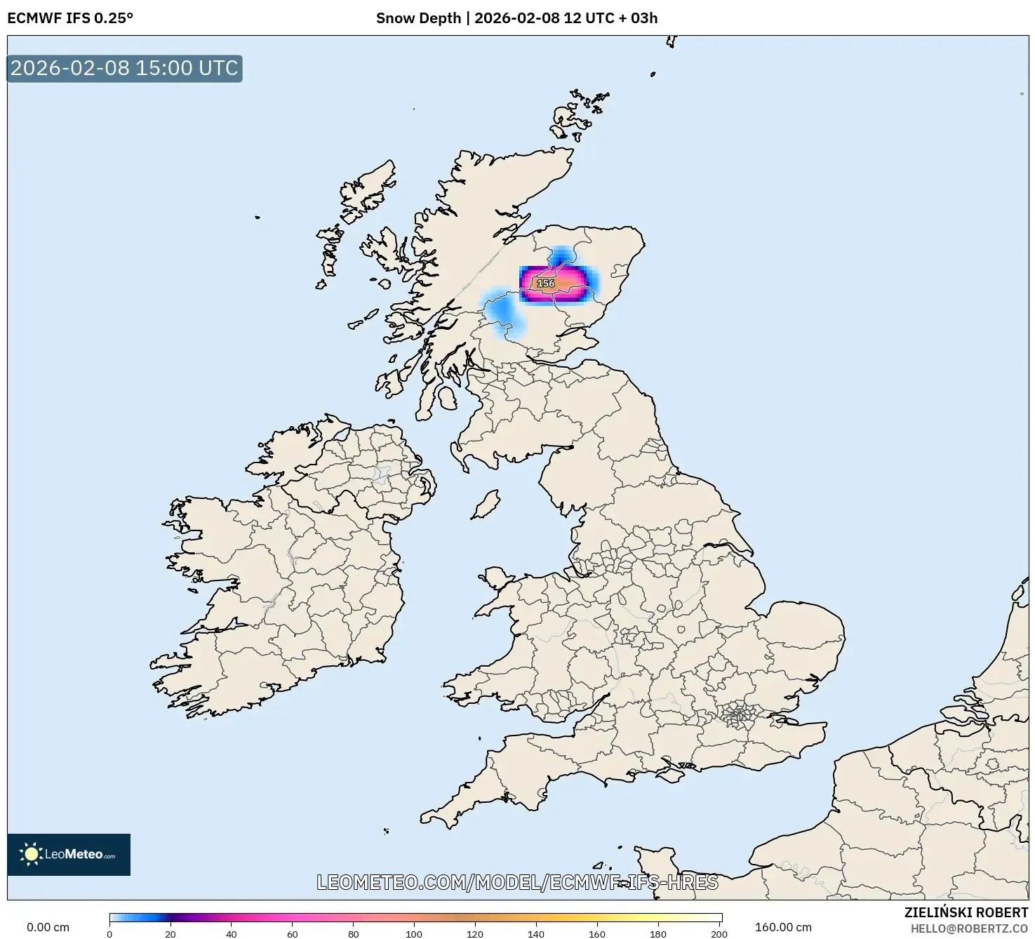 ECMWF IFS 0.25° model - United Kingdom, Snow Depth