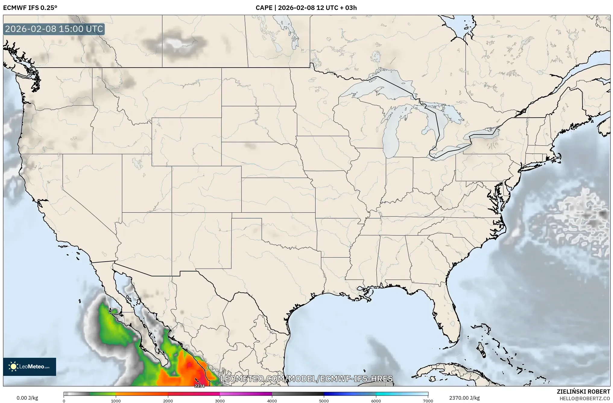ECMWF IFS 0.25° model - United States, CAPE