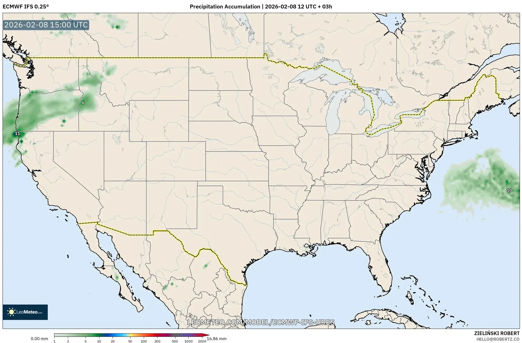ECMWF IFS 0.25° model - United States, Precipitation Accumulation