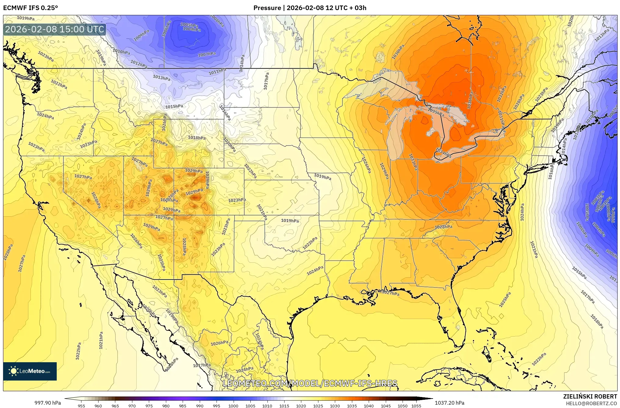 ECMWF IFS 0.25° model - United States, Pressure