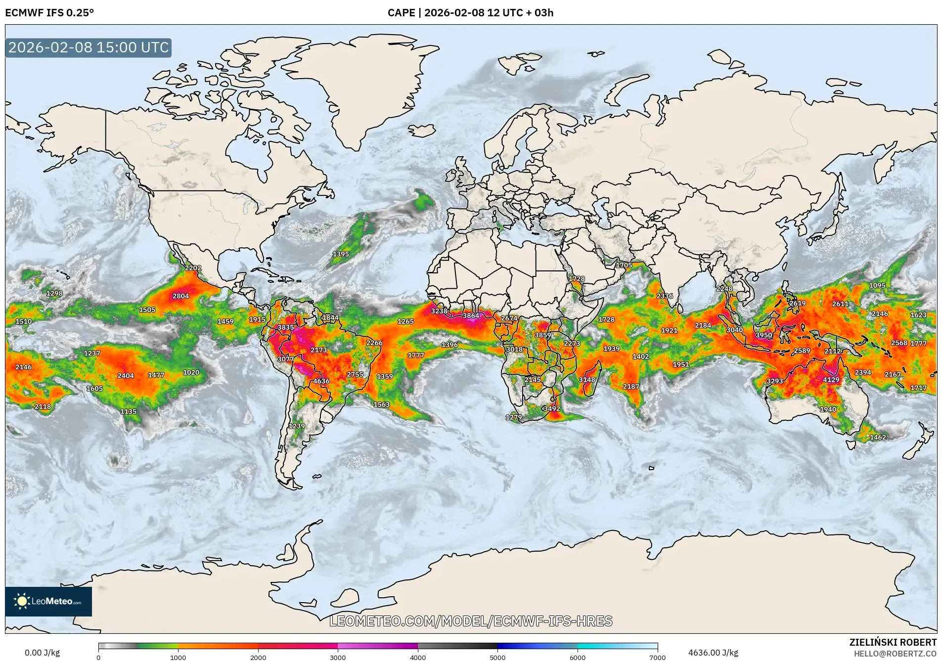 ECMWF IFS 0.25° model - World, CAPE