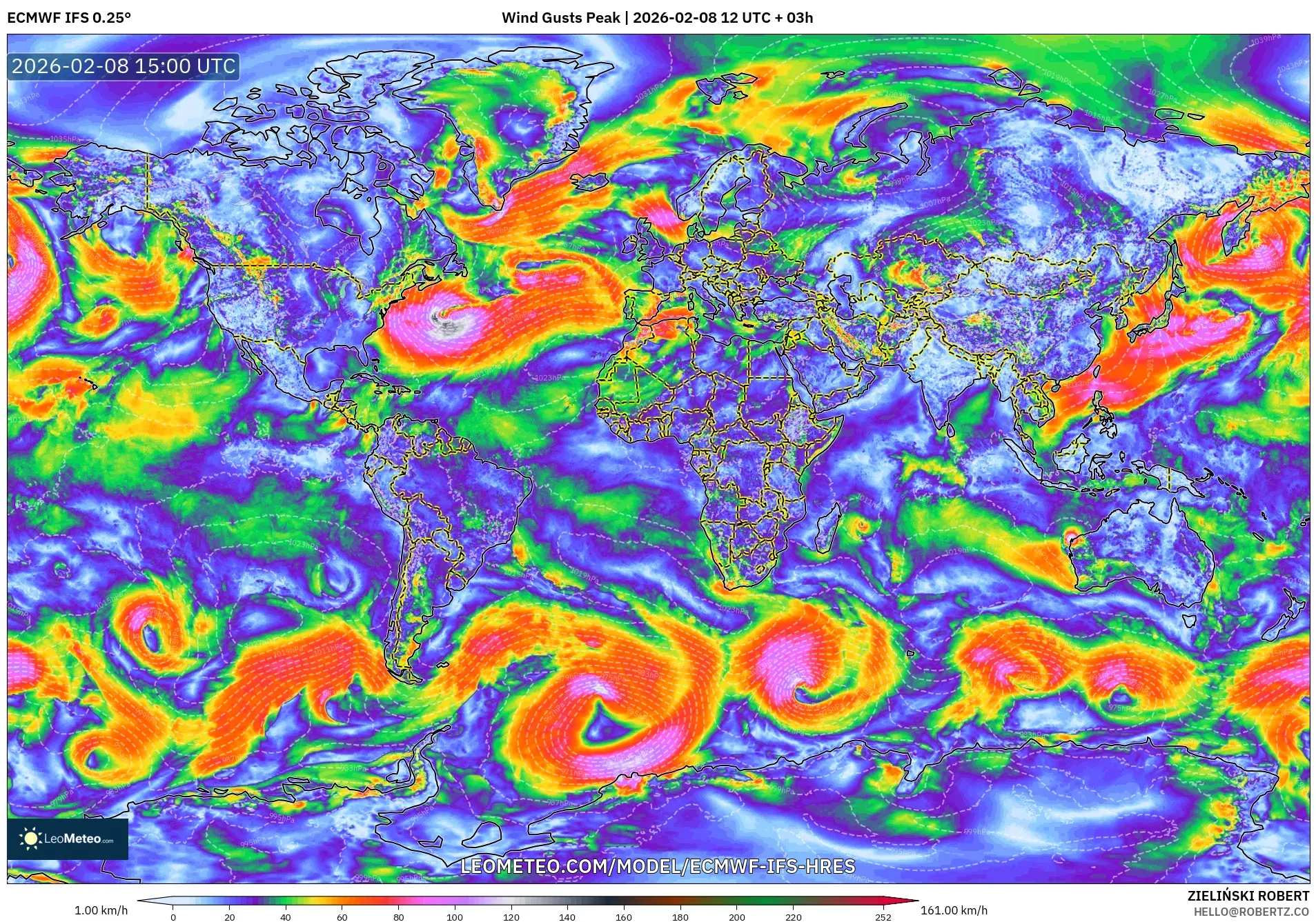 ECMWF IFS 0.25° model - Dunia, Puncak Hembusan