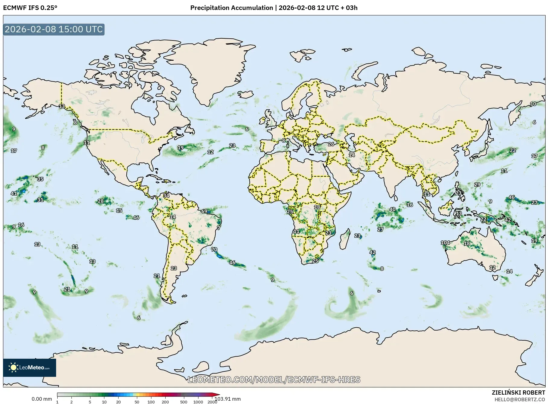ECMWF IFS 0.25° model - World, Precipitation Accumulation