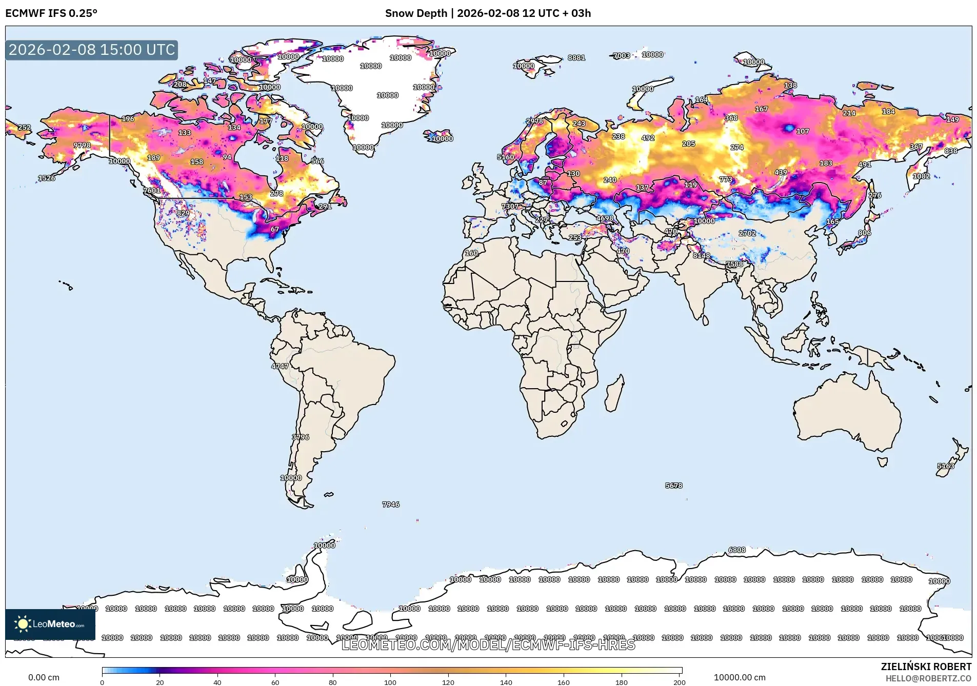 ECMWF IFS 0.25° model - World, Snow Depth