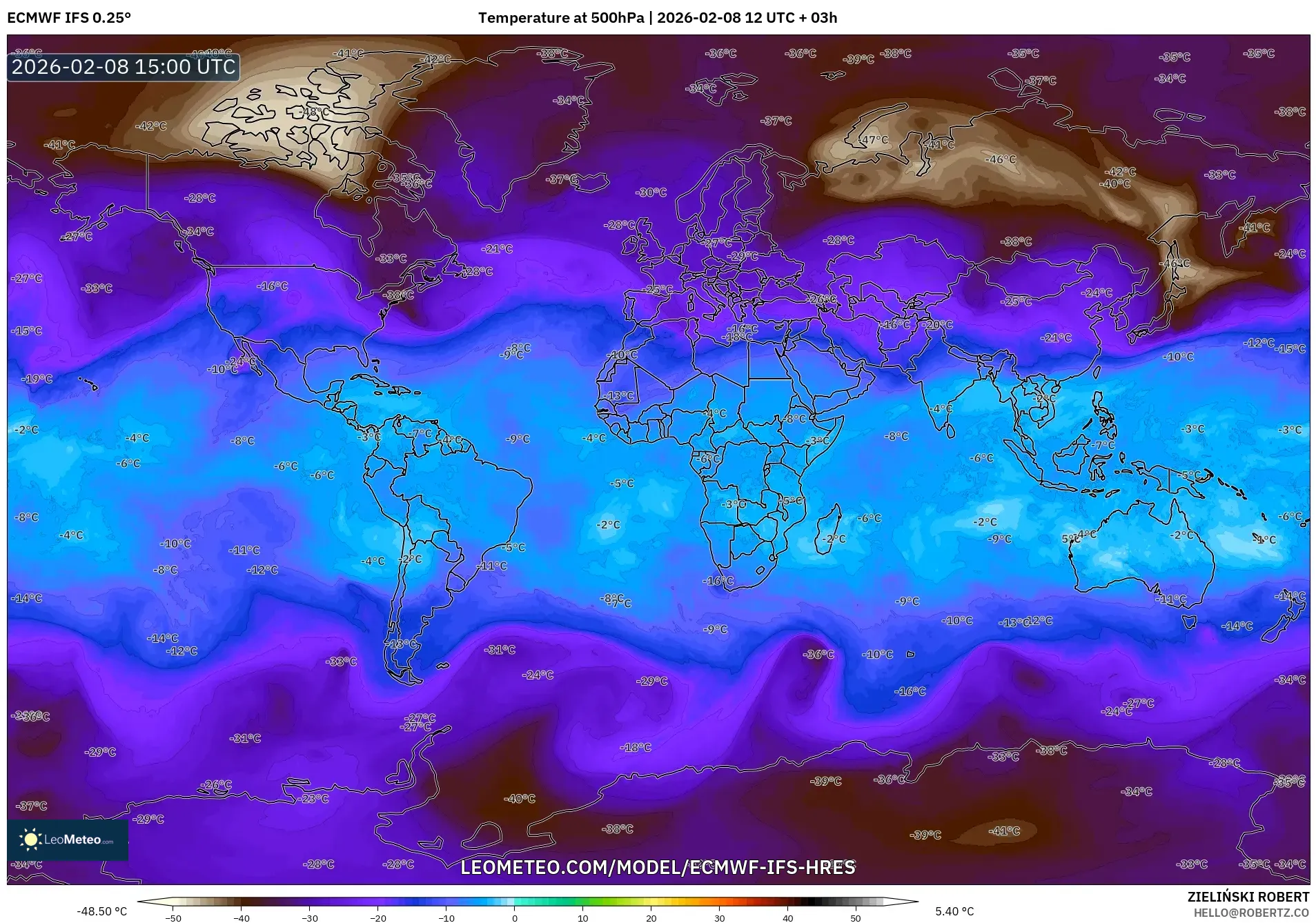ECMWF IFS 0.25° model - Dunia, Suhu 500 hPa