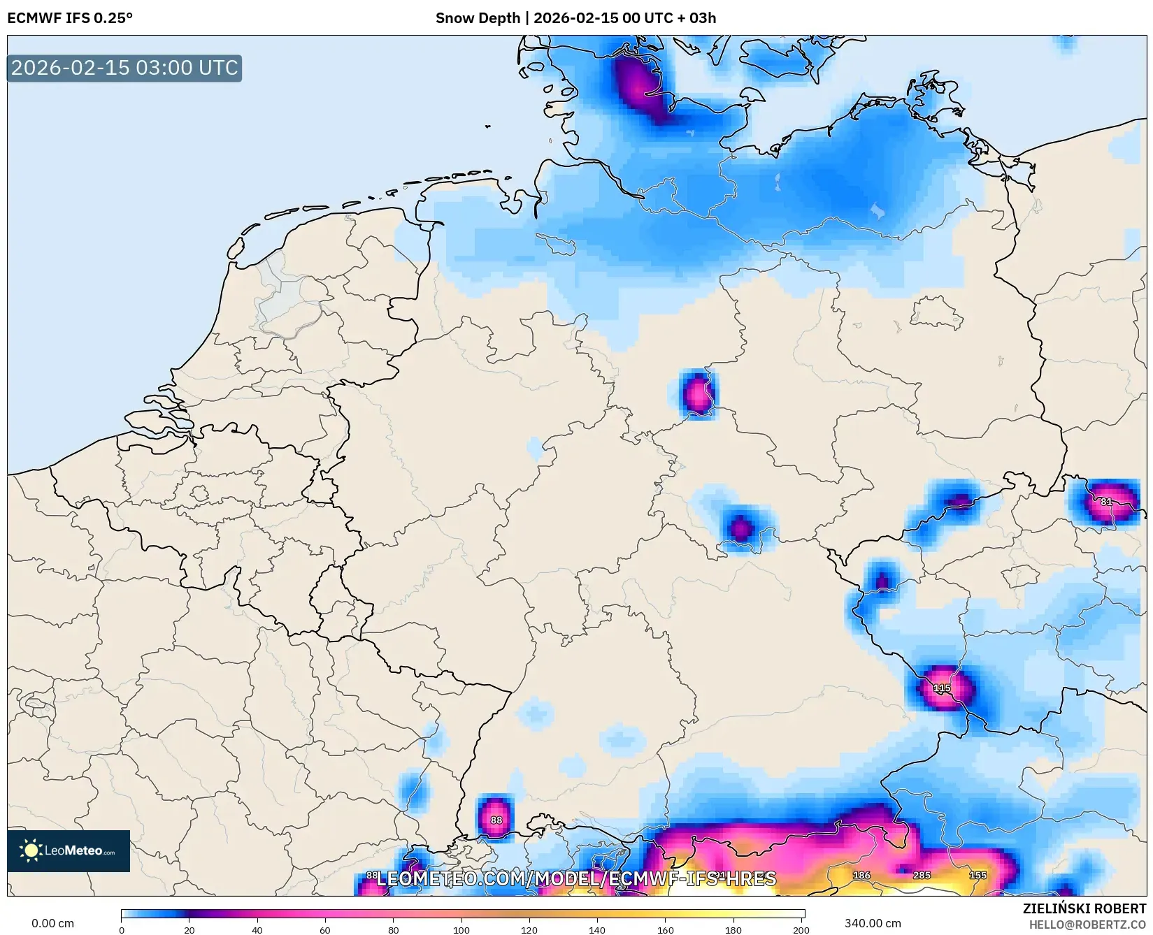 ECMWF IFS 0.25° model - Germany, Snow Depth