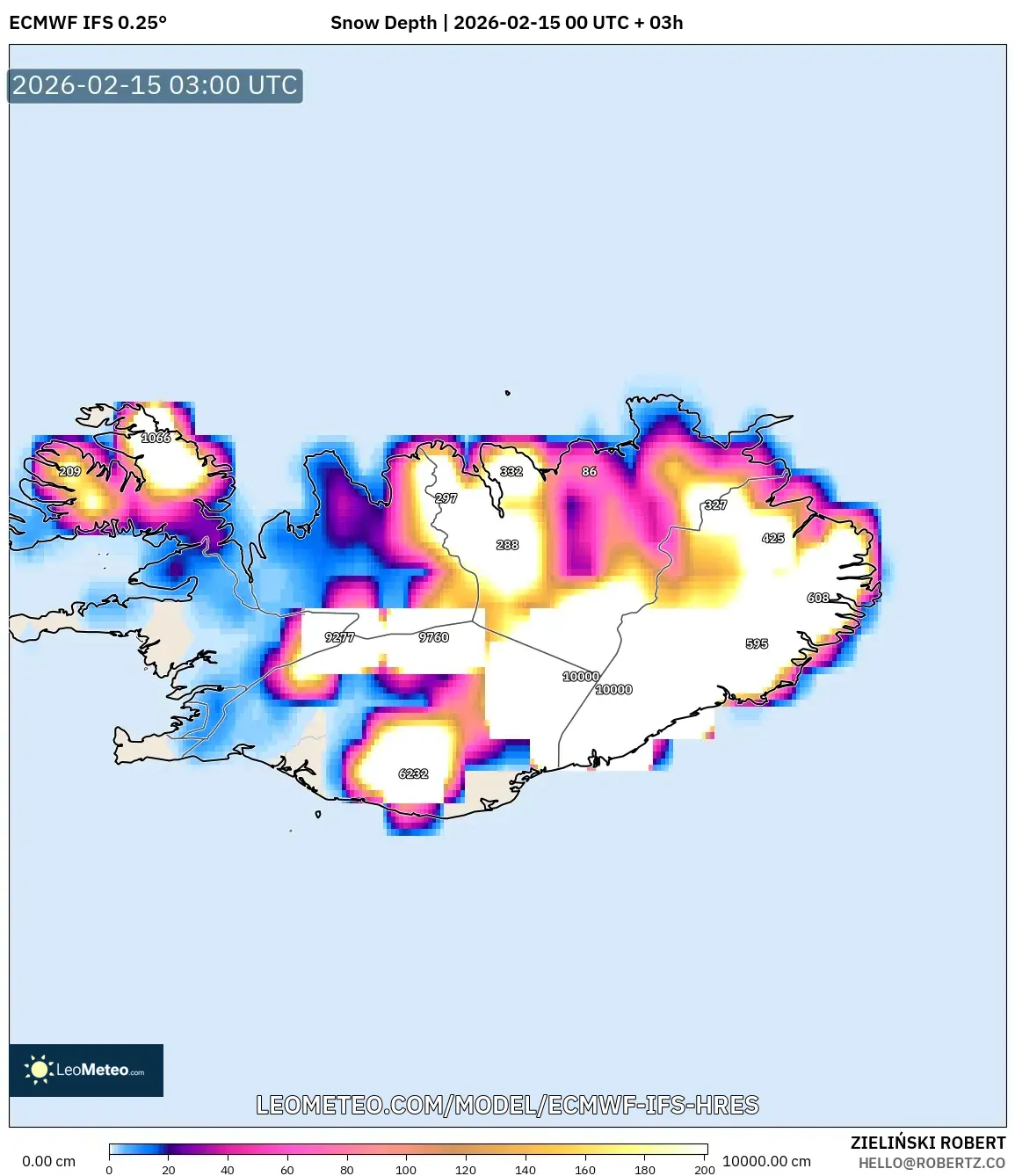 ECMWF IFS 0.25° model - Iceland, Snow Depth