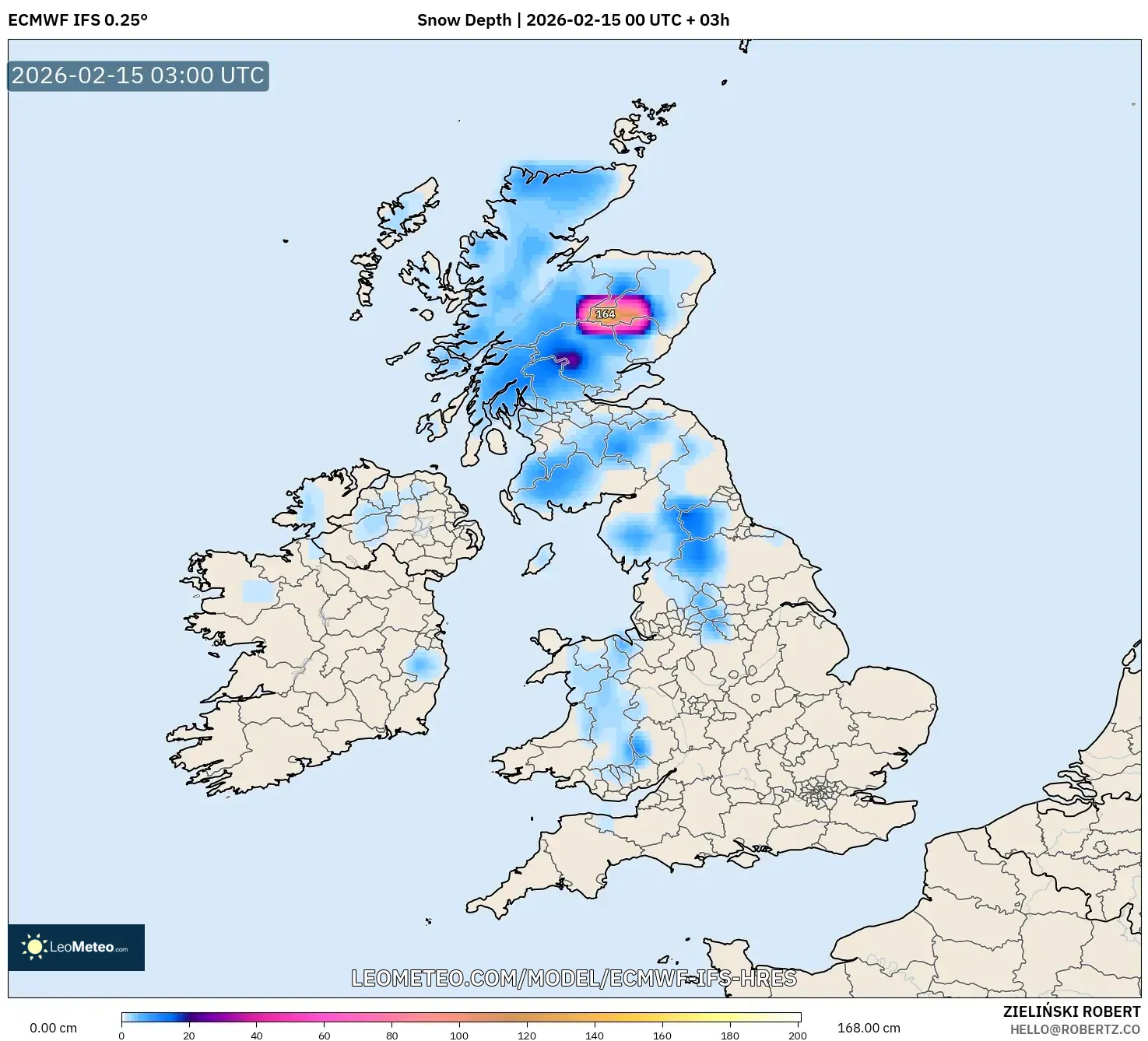ECMWF IFS 0.25° model - United Kingdom, Snow Depth