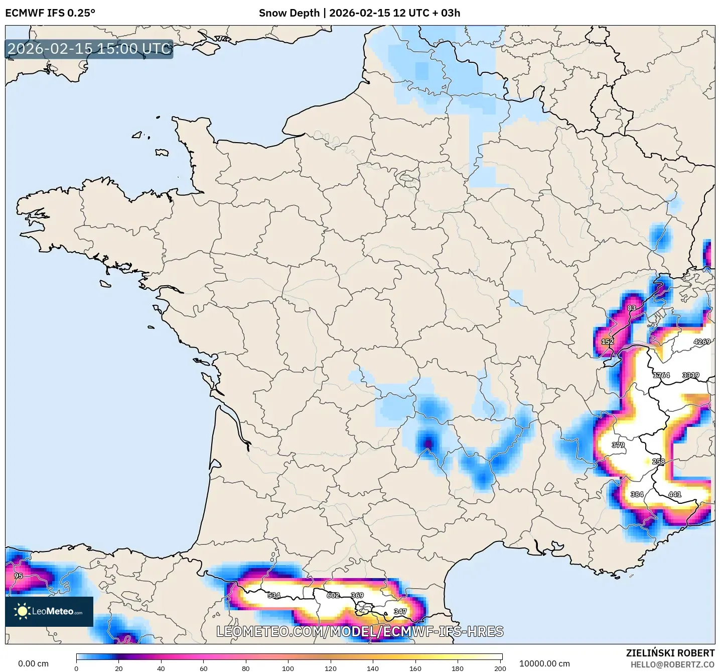 ECMWF IFS 0.25° model - France, Snow Depth