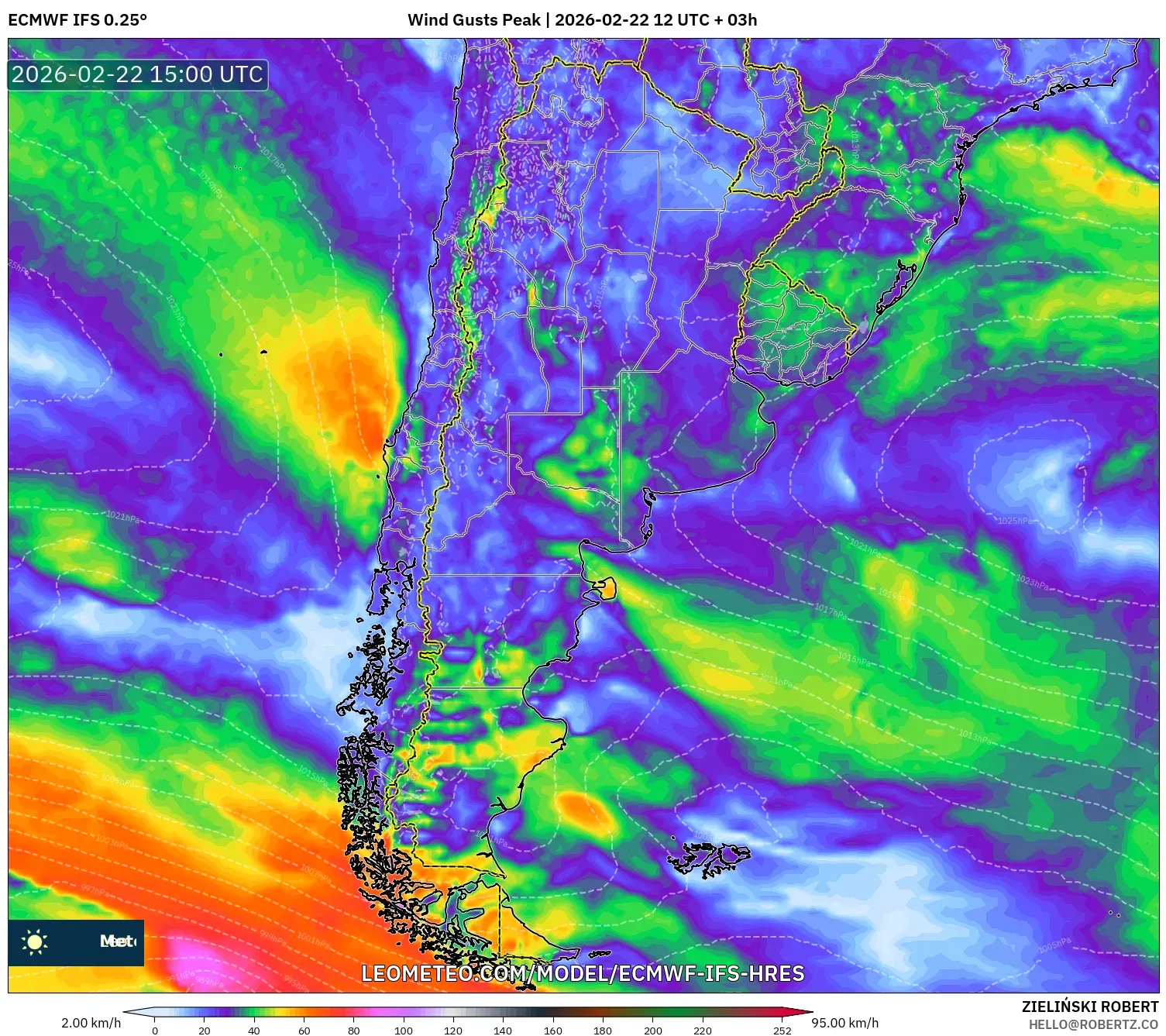 ECMWF IFS 0.25° model - الأرجنتين, أقصى هبة