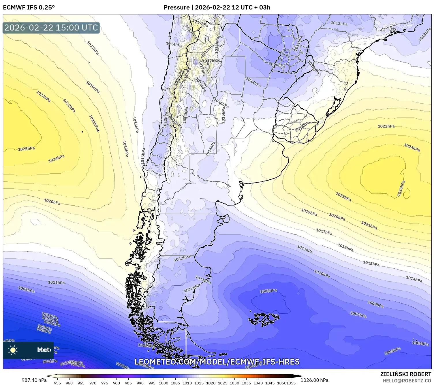 ECMWF IFS 0.25° model - الأرجنتين, الضغط