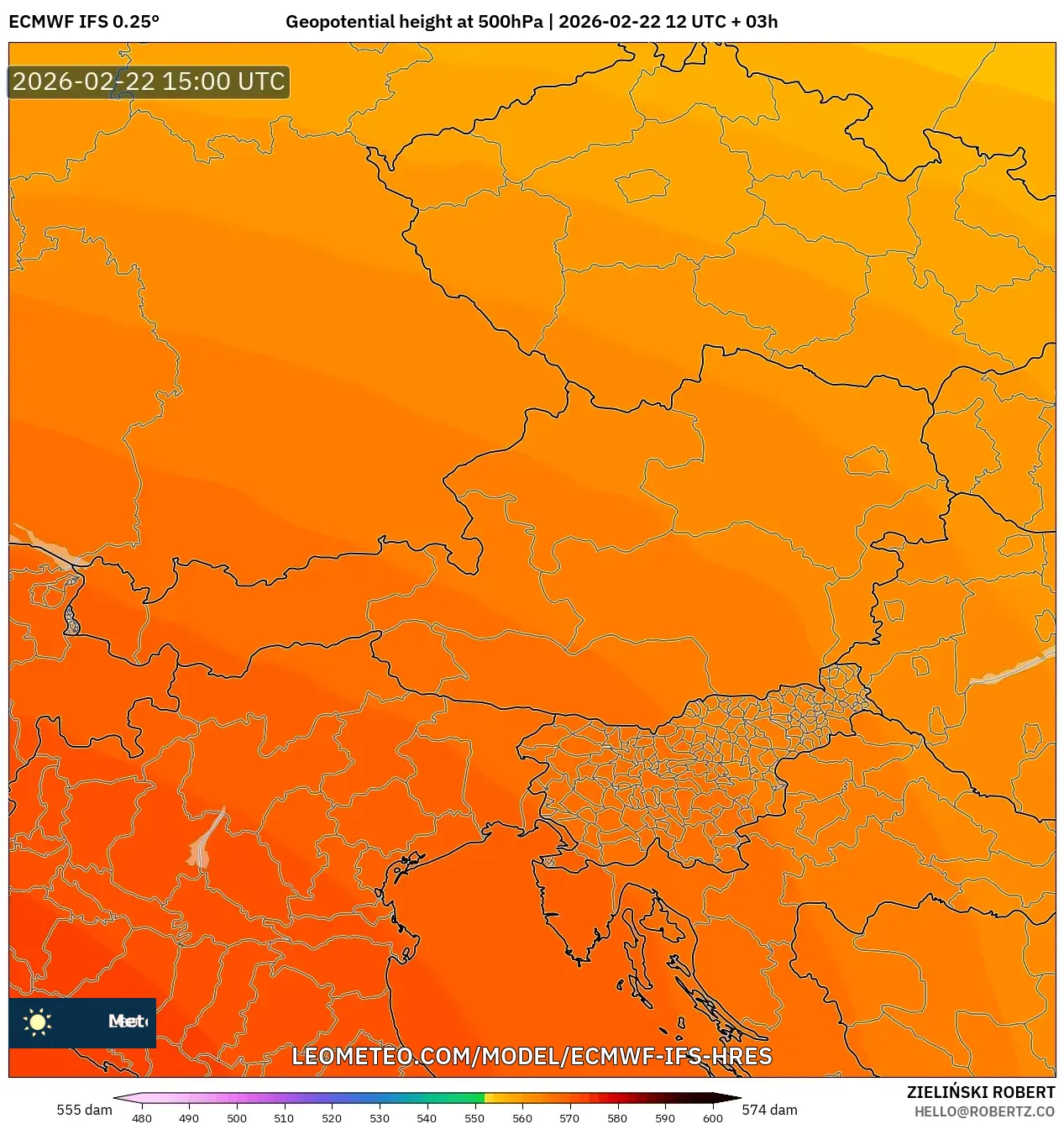 ECMWF IFS 0.25° model - النمسا, الارتفاع الجهدي عند 500 هكتوباسكال