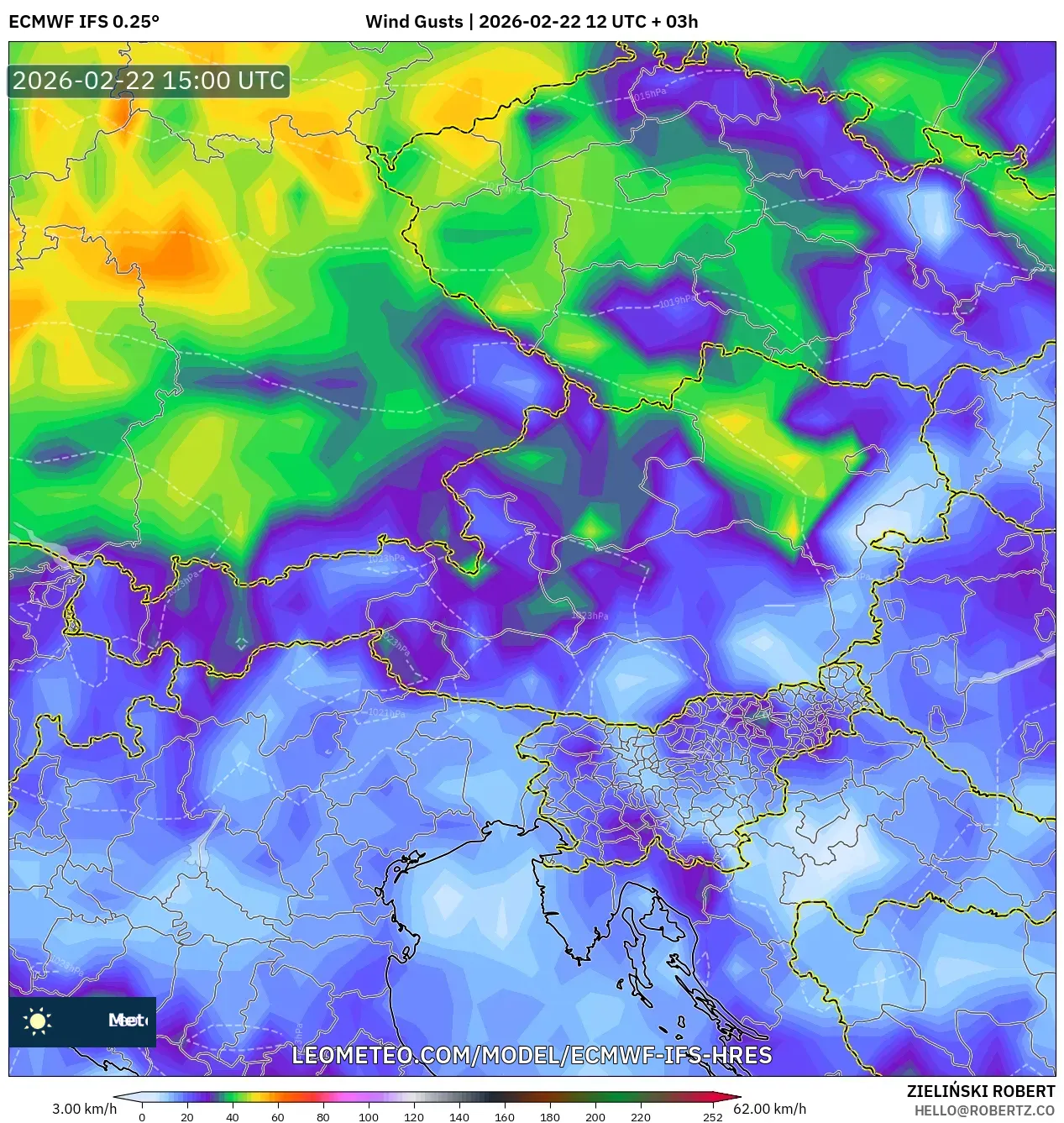 ECMWF IFS 0.25° model - النمسا, هبات الرياح