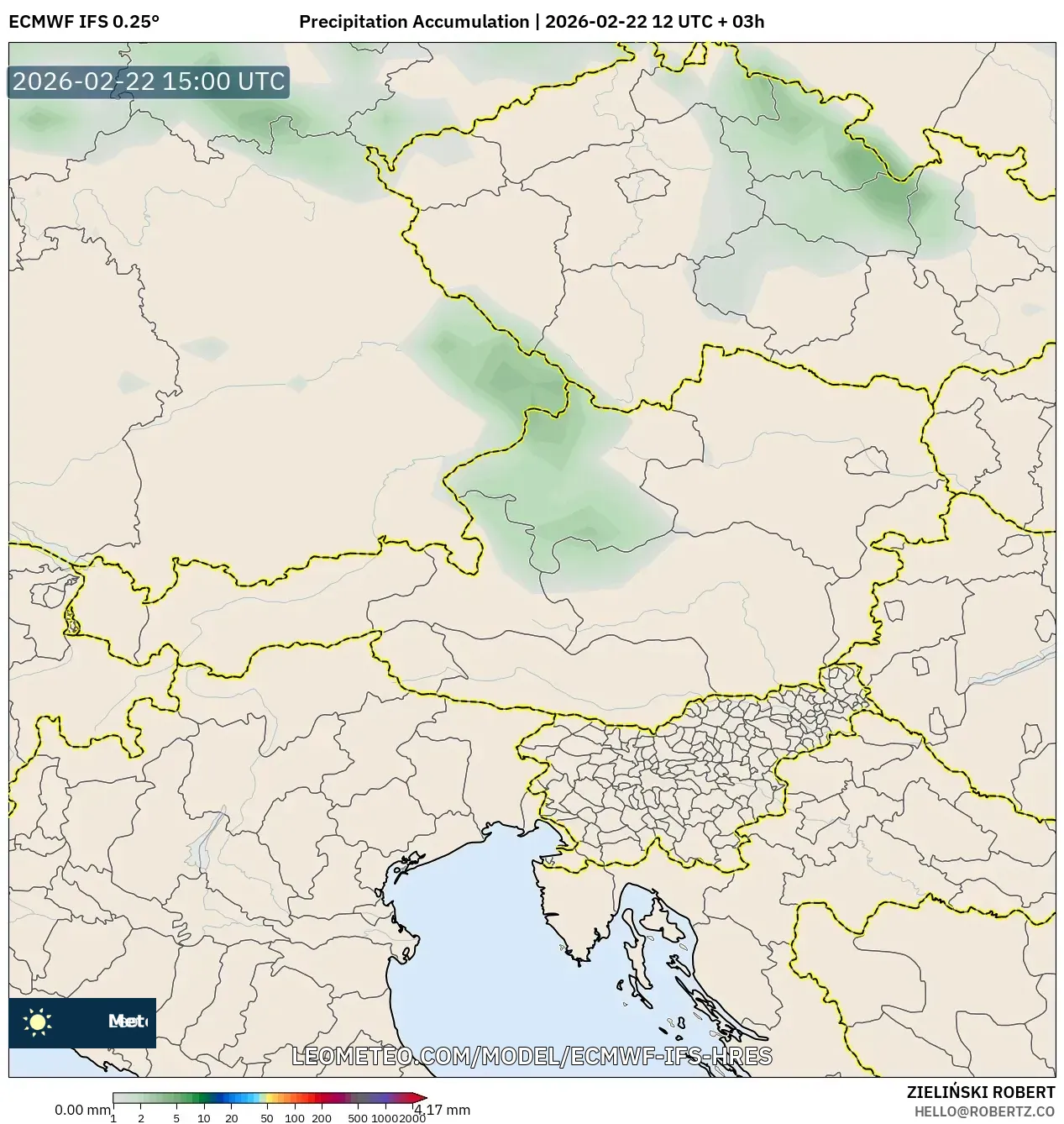 ECMWF IFS 0.25° model - النمسا, تراكم الهطول