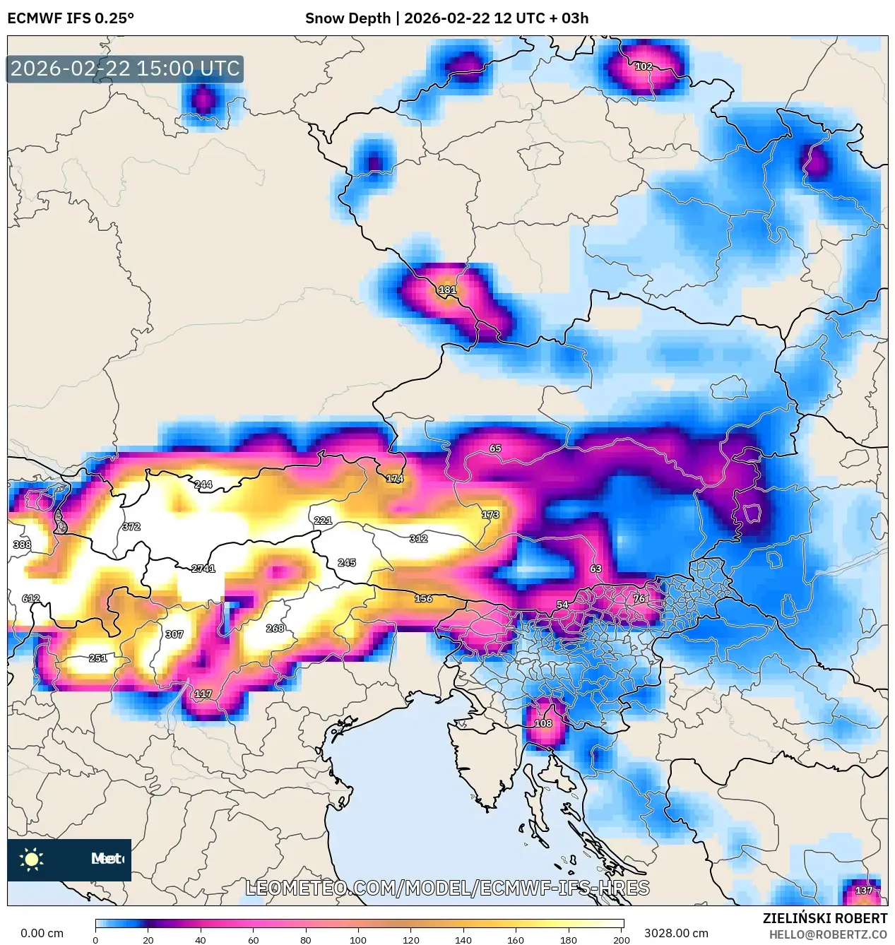 ECMWF IFS 0.25° model - النمسا, عمق الثلج