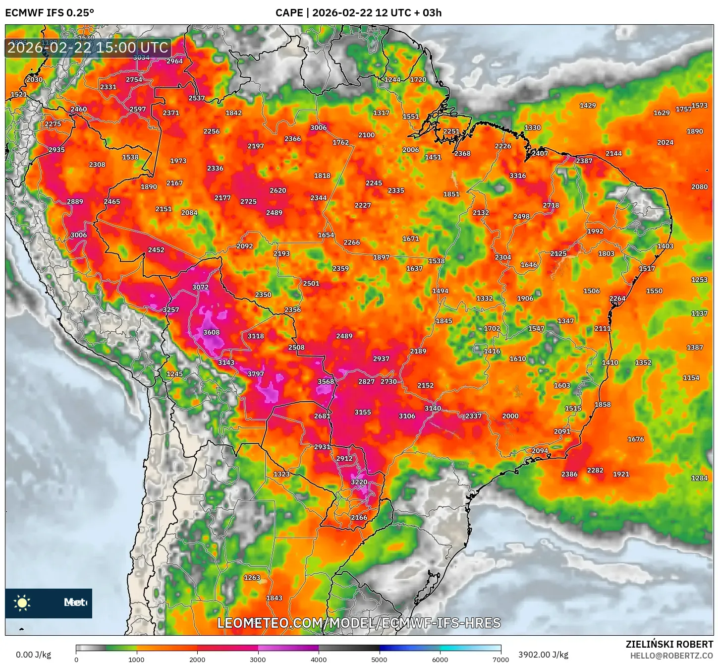 ECMWF IFS 0.25° model - البرازيل, CAPE
