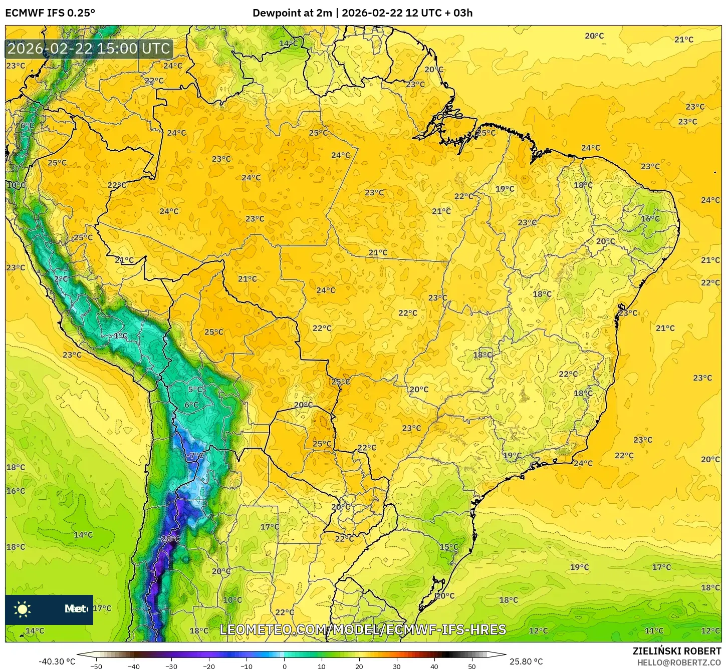 ECMWF IFS 0.25° model - البرازيل, نقطة الندى 2 م