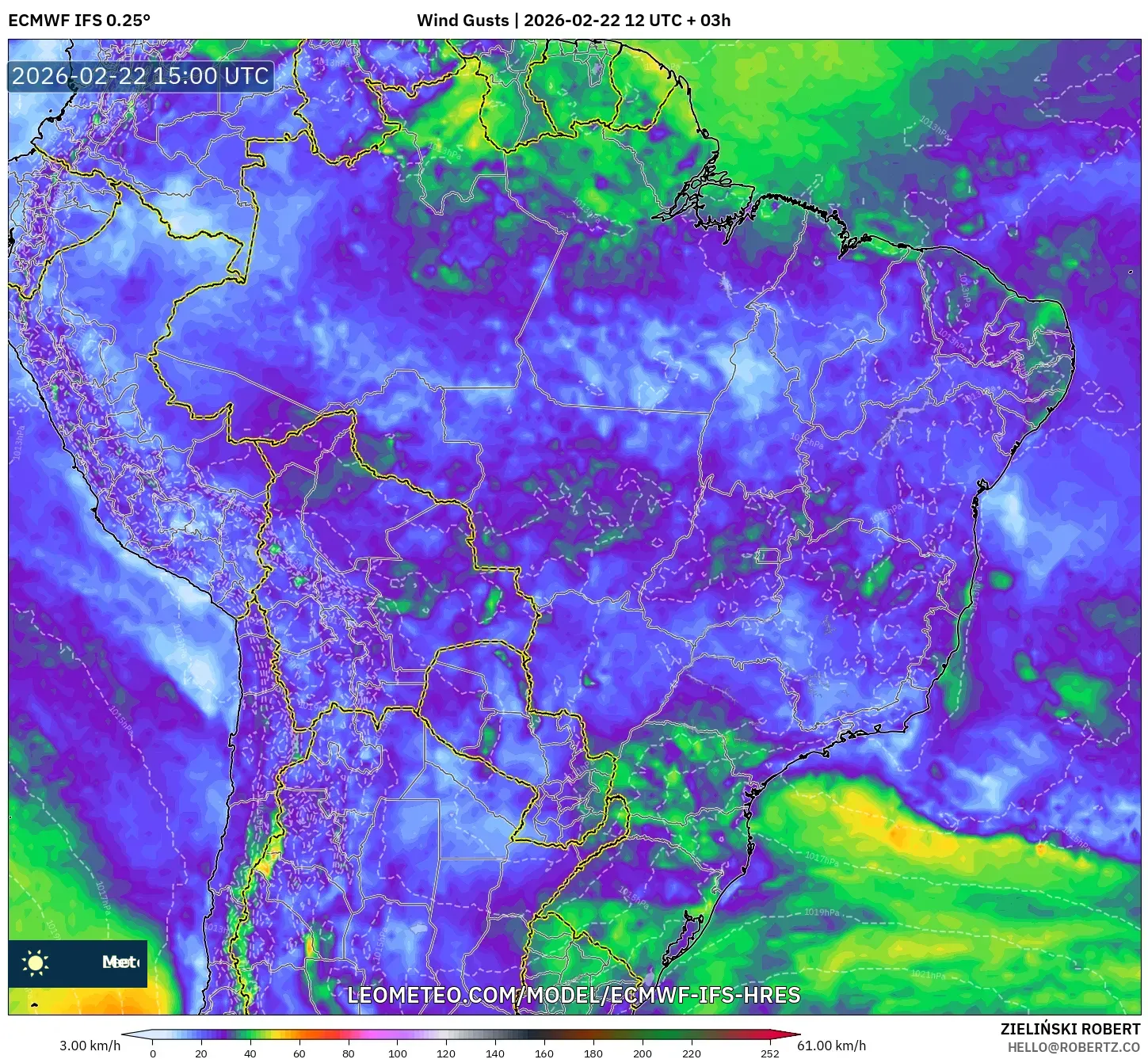 ECMWF IFS 0.25° model - البرازيل, هبات الرياح