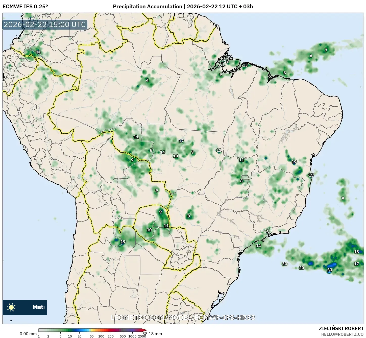 ECMWF IFS 0.25° model - البرازيل, تراكم الهطول
