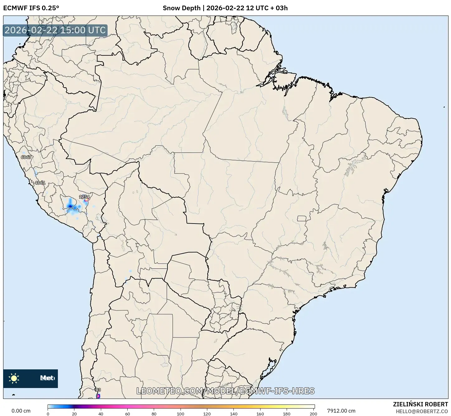 ECMWF IFS 0.25° model - البرازيل, عمق الثلج