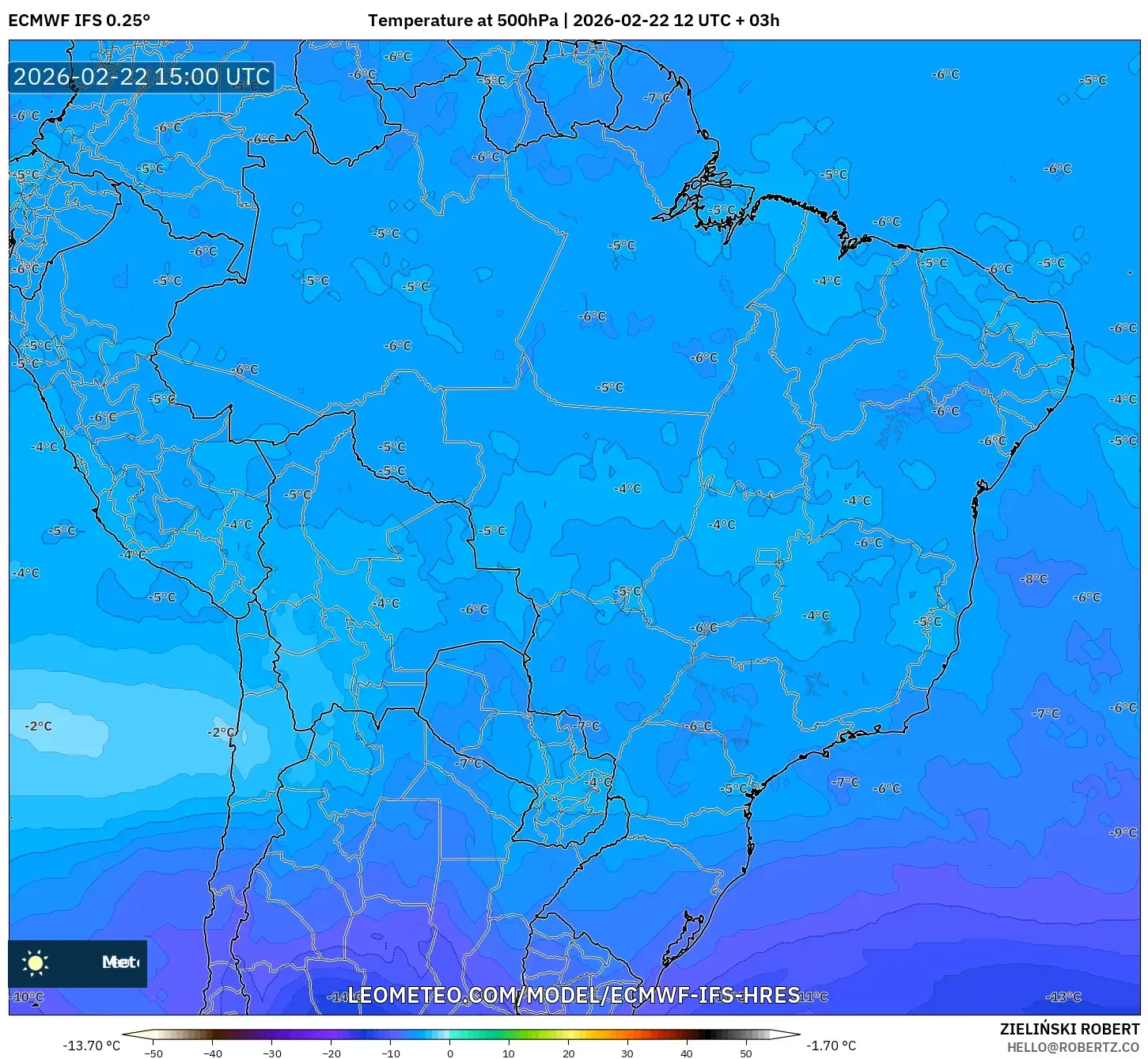 ECMWF IFS 0.25° model - البرازيل, درجة الحرارة 500 hPa