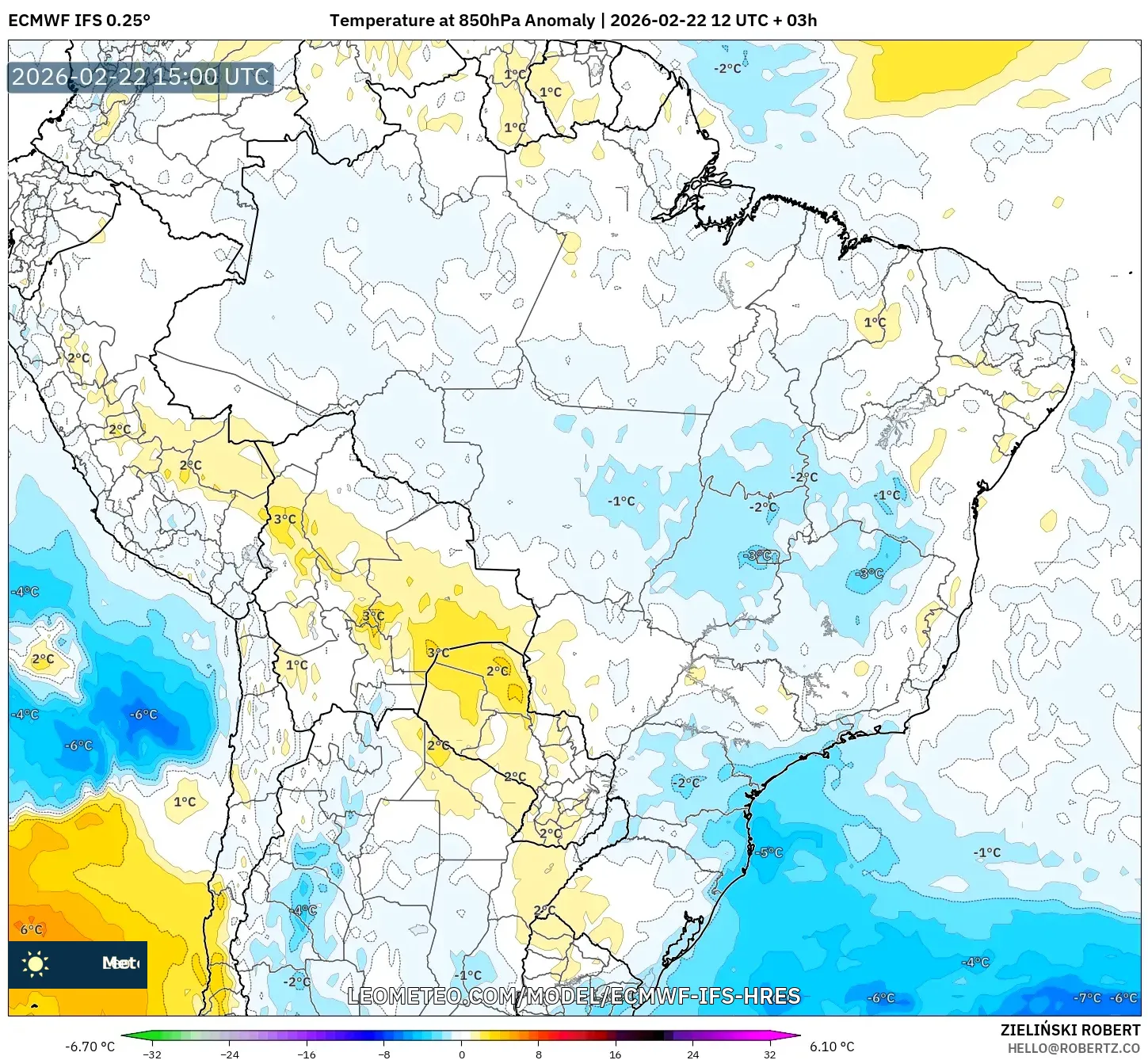 ECMWF IFS 0.25° model - البرازيل, انحراف درجة الحرارة 850 hPa
