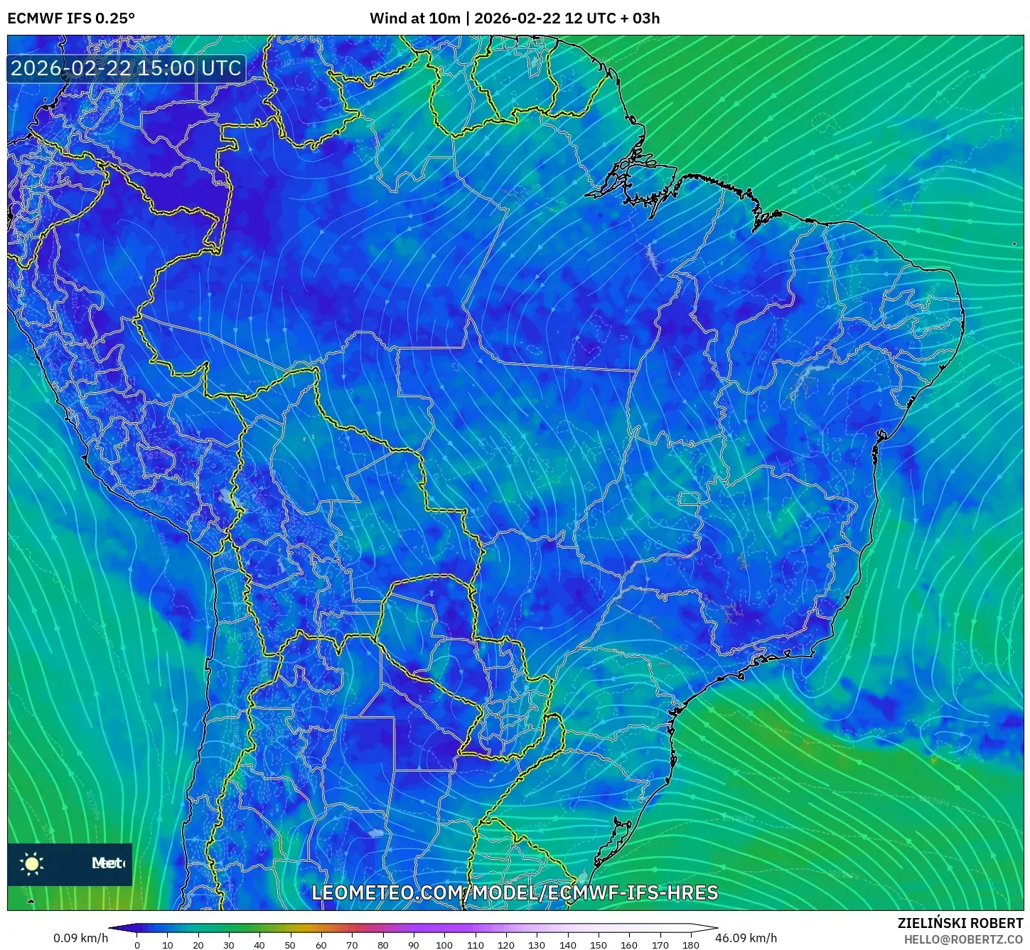 ECMWF IFS 0.25° model - البرازيل, رياح 10 م