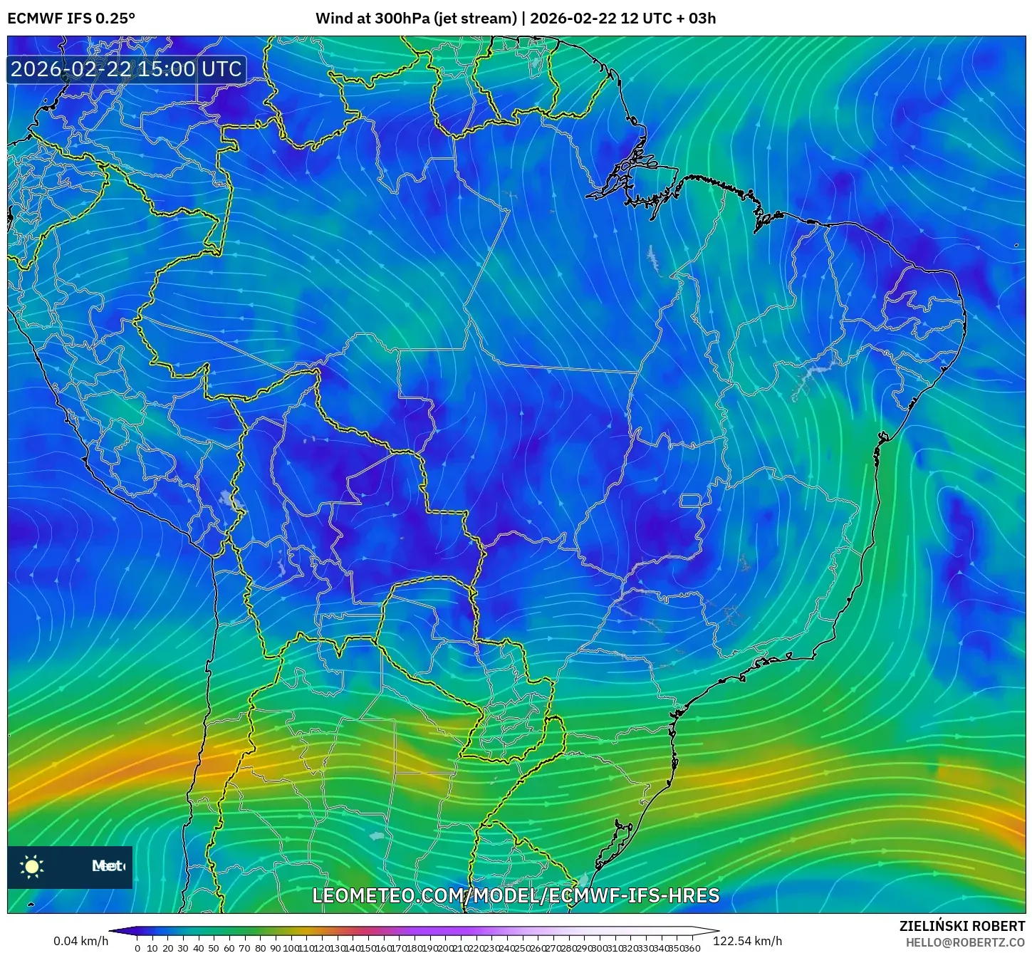 ECMWF IFS 0.25° model - البرازيل, رياح 300 hPa (تيار نفاث)