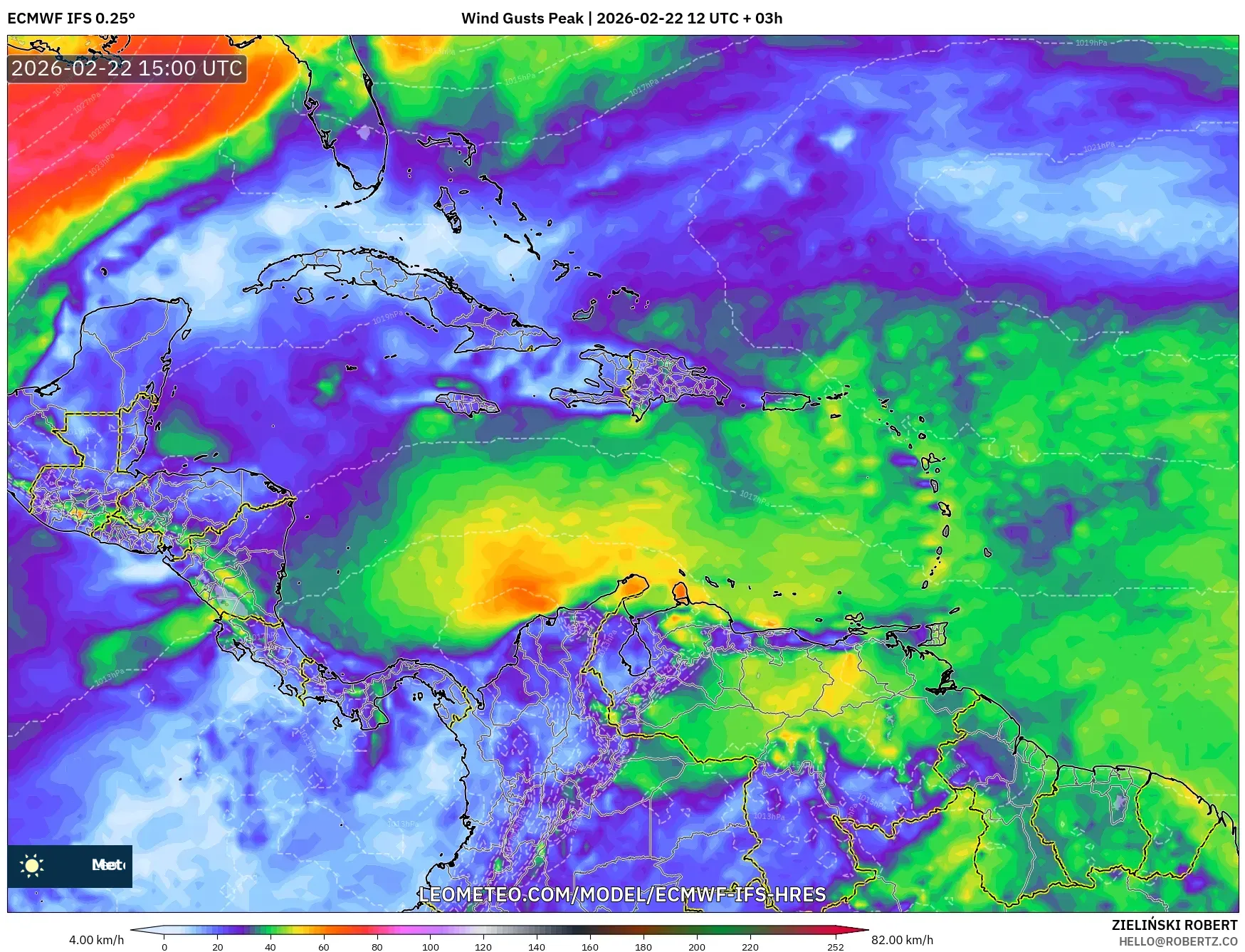 ECMWF IFS 0.25° model - الكاريبي, أقصى هبة